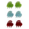 6-pack Tiny Italia Claws – glitrende hjerteformede mini-hårklemmer i grøn, blå og rød.