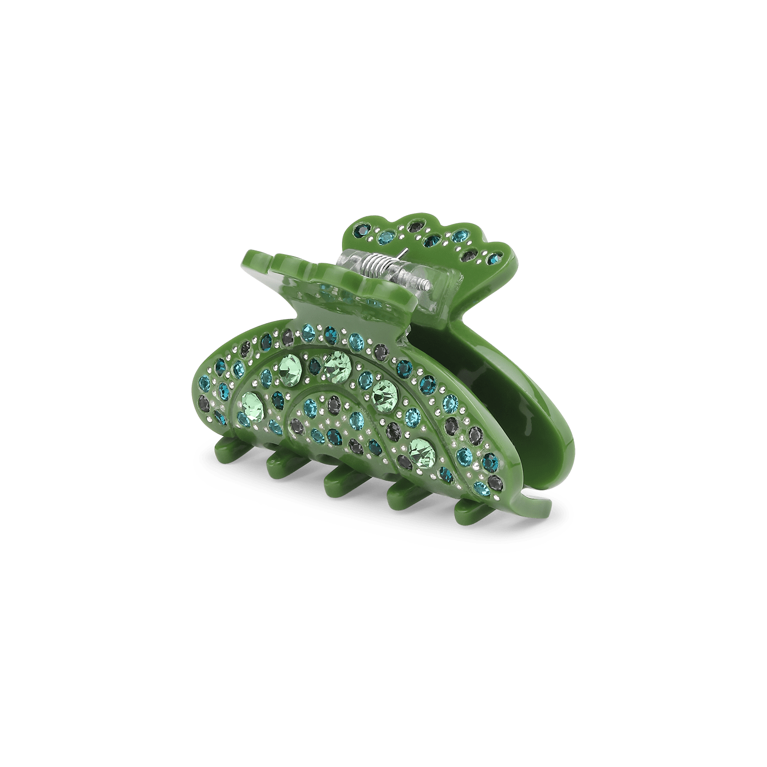 Helen Bella Mini – Grøn hårklemme med skinnende sten og stilrent design.