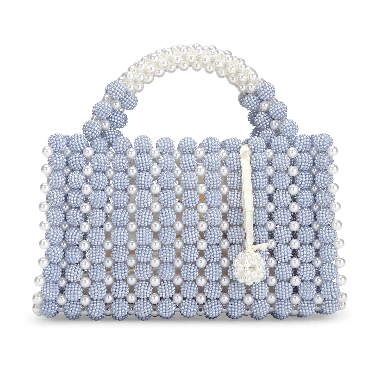 Handmade Pearl Bag – håndlavet lyseblå perletaske med elegant design.
