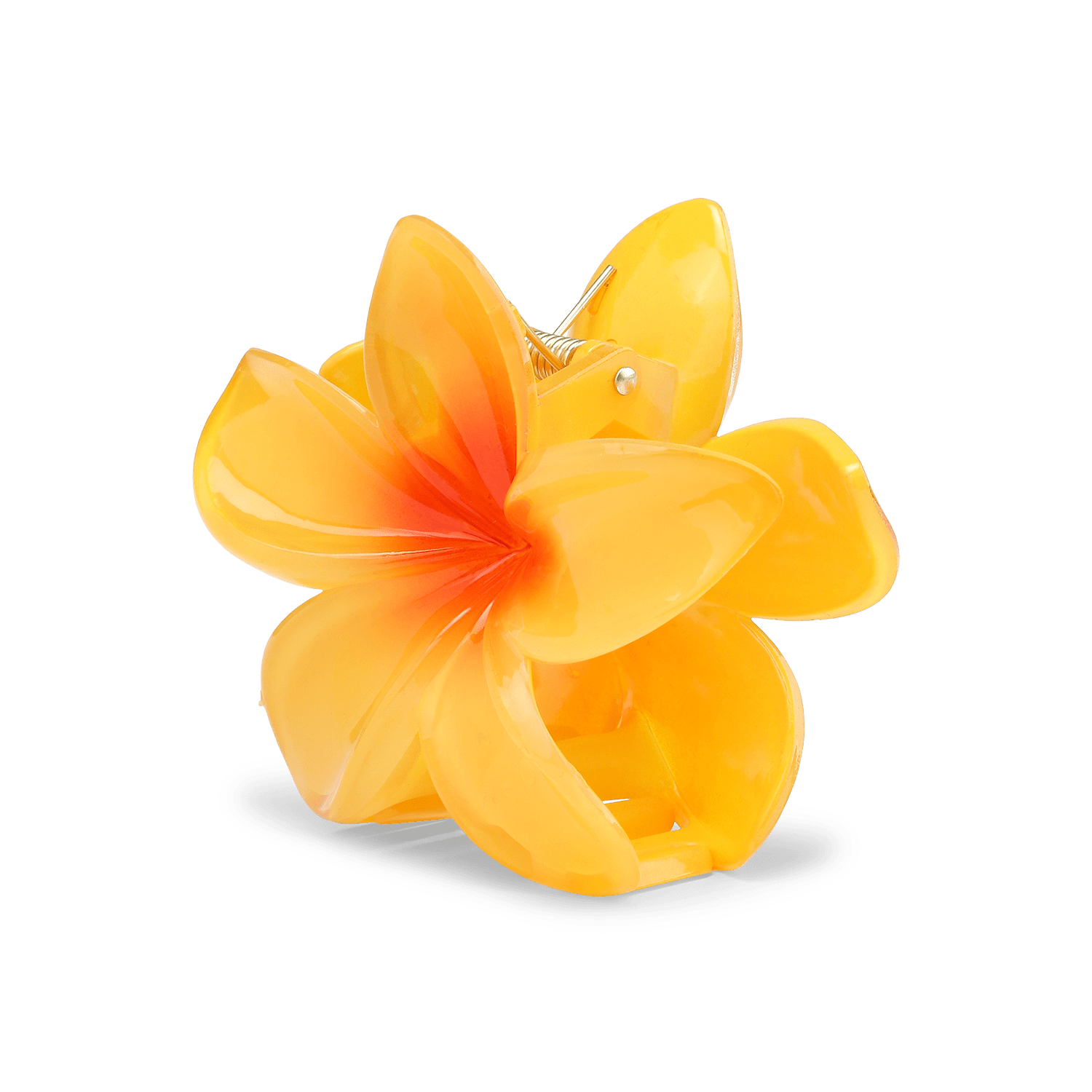 Plumeria Bella Big – gul hårklemme med et smukt blomstermotiv og elegant design.