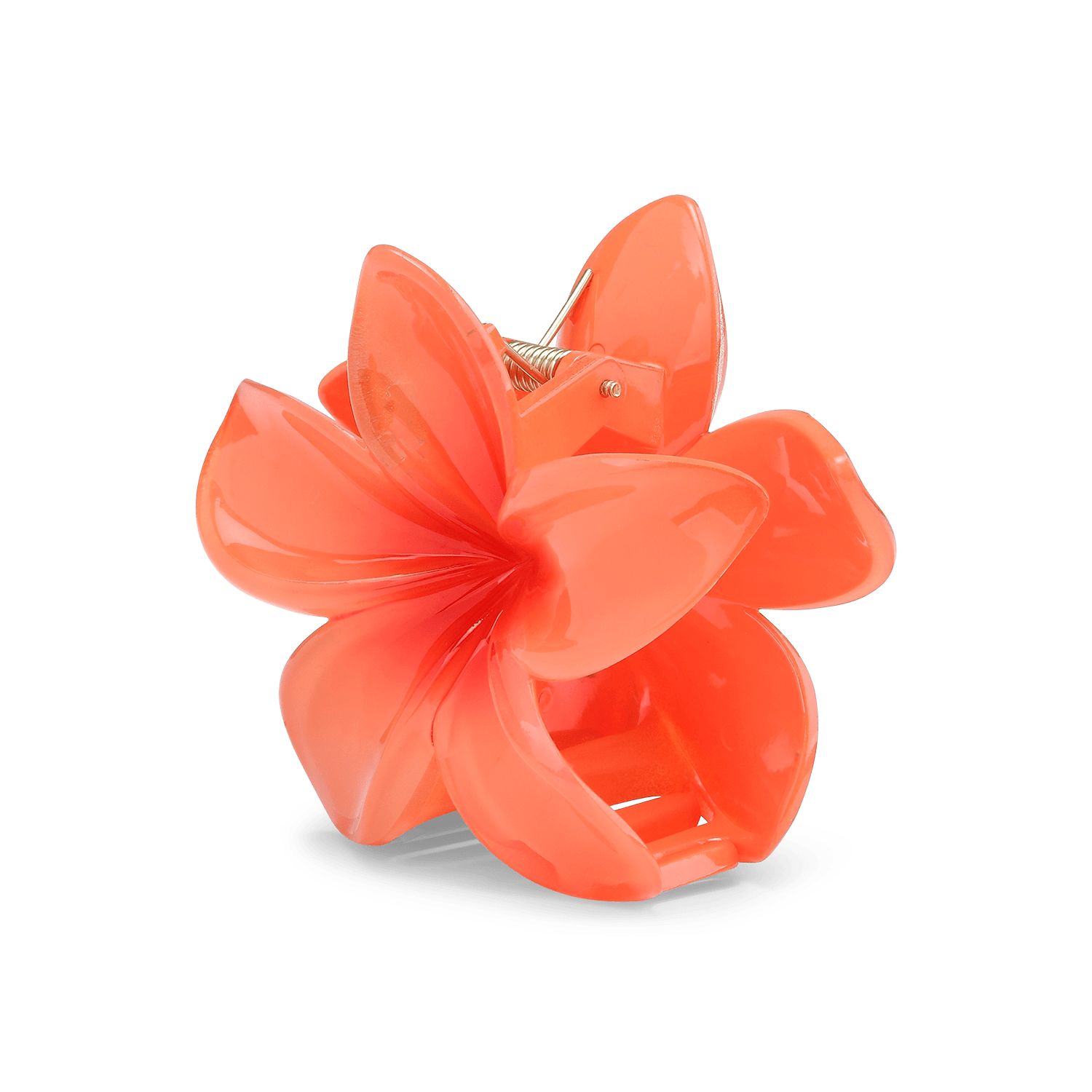 Plumeria Bella Big – orange hårklemme med blomstermotiv og elegant design.