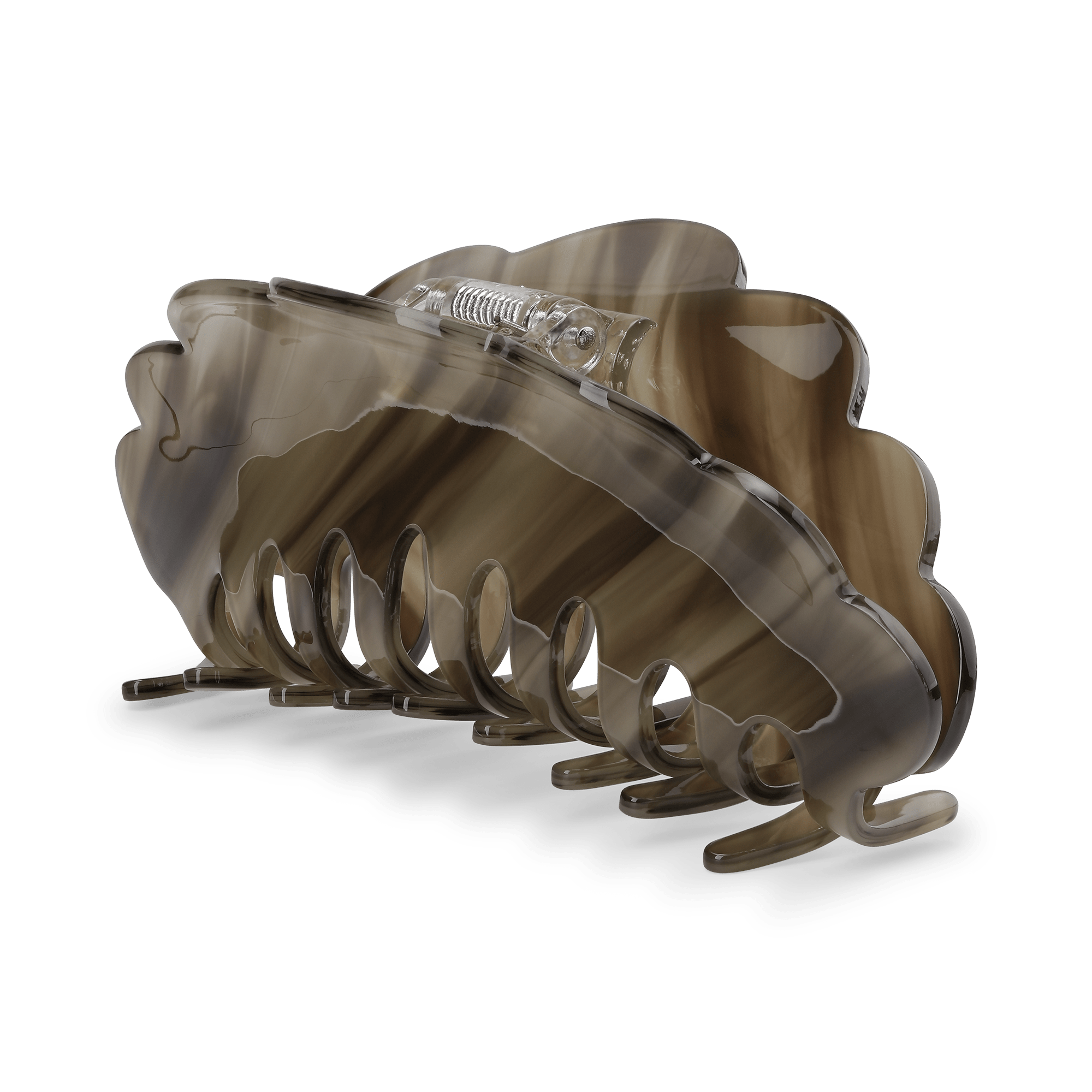 Ekstra stor hårklemme med bølget kant i mørkegrøn marmoreret acetat – Iris Bone Giga.