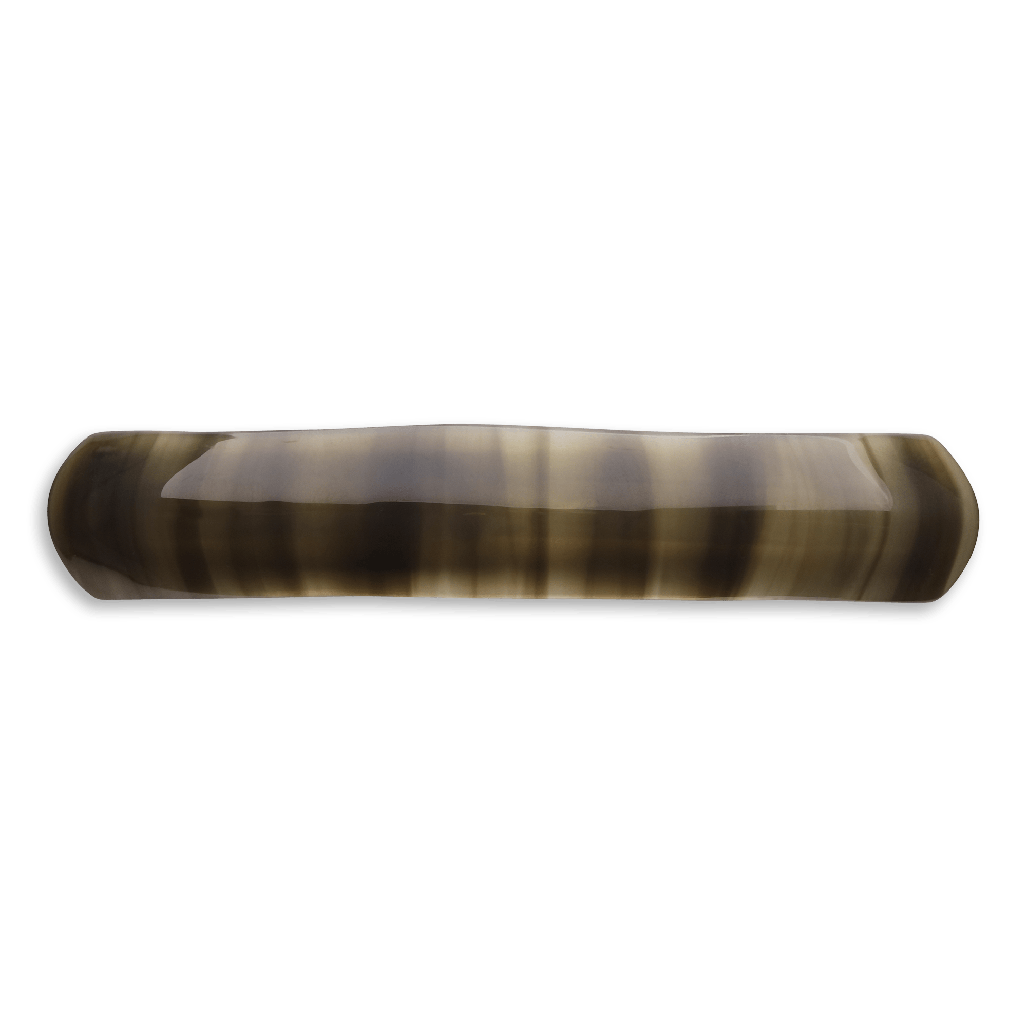 Hårspænde i mørkt, buet design med metallukning – Curved Bone Clip i acetatmateriale.