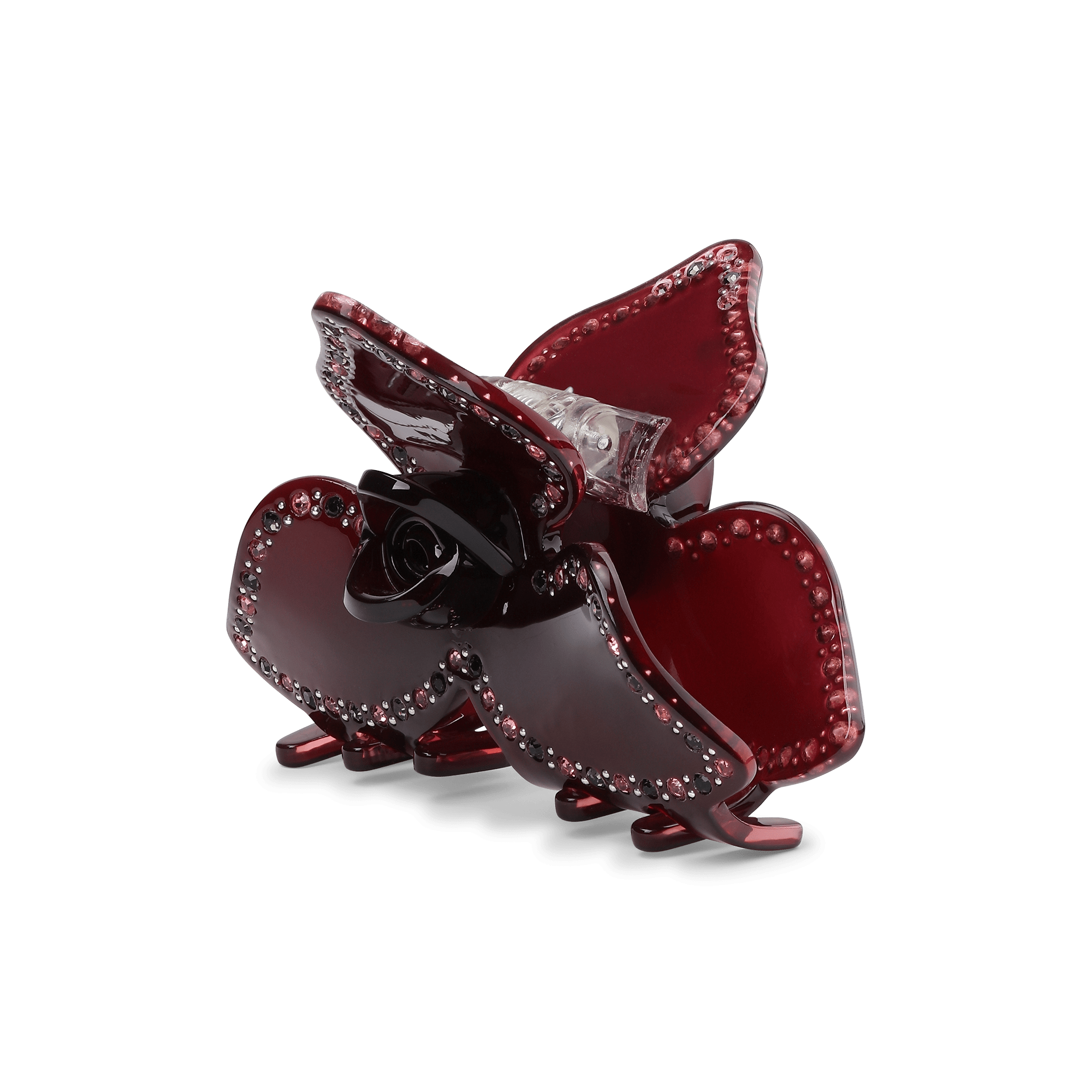 Polly Harvest Middle – Mørkerød hårklemme med rosedesign og glitrende sten