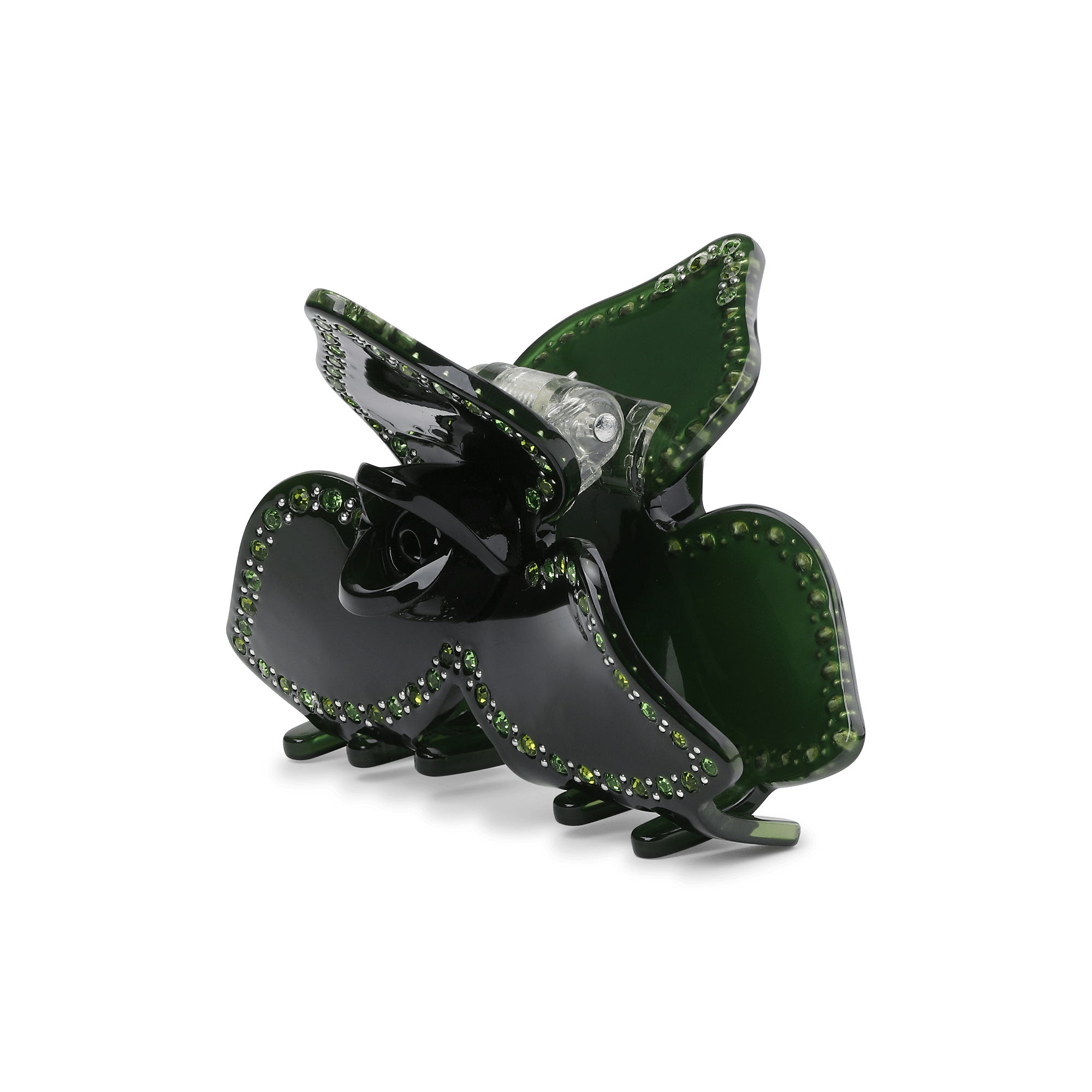 Polly Harvest Middle – Mørkegrøn hårklemme med rosede­sign og glimtende grønne sten fra Silver & Spice 25