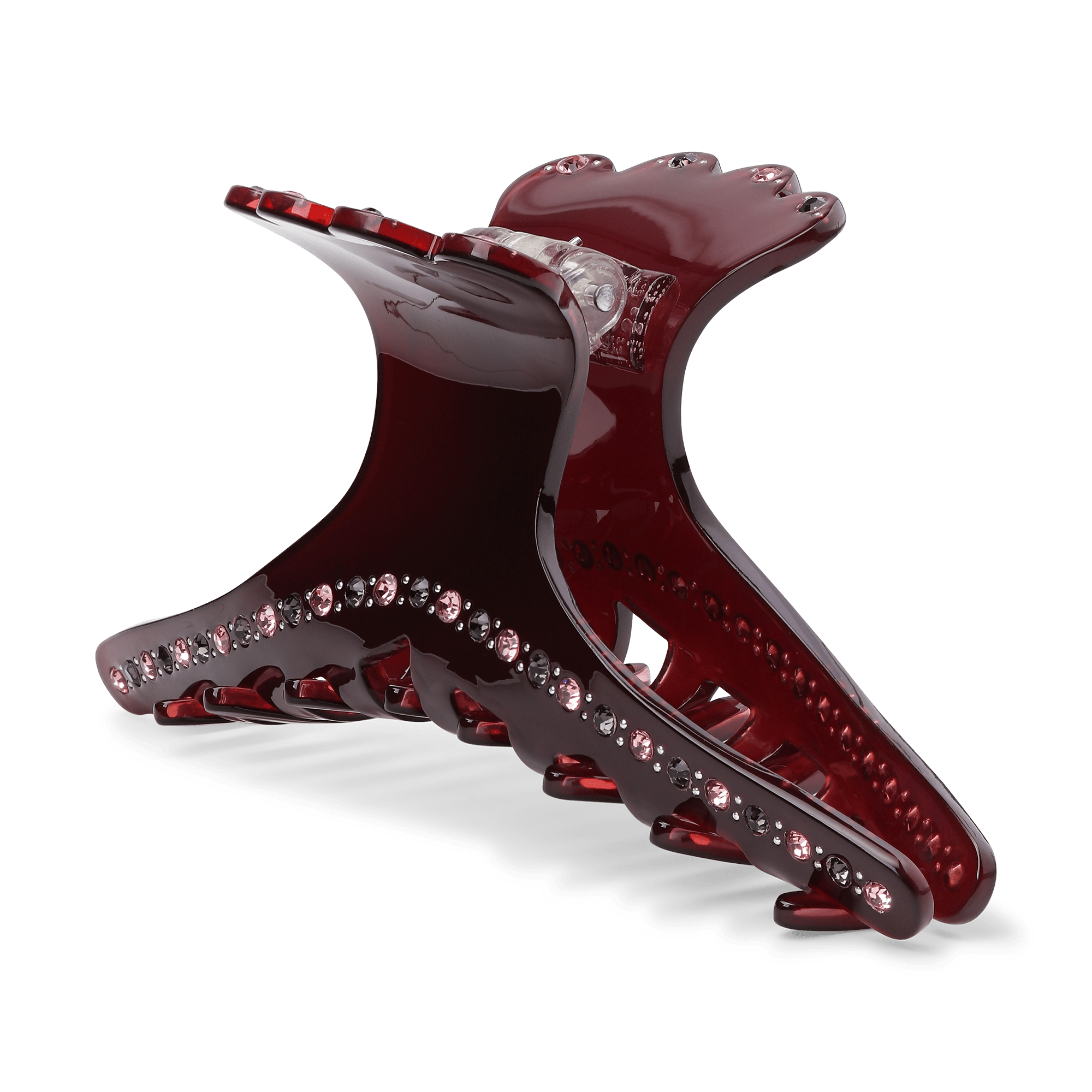 Helen Harvest Clip Biggest – stor hårklemme i mørkerød med rosa og sorte sten.