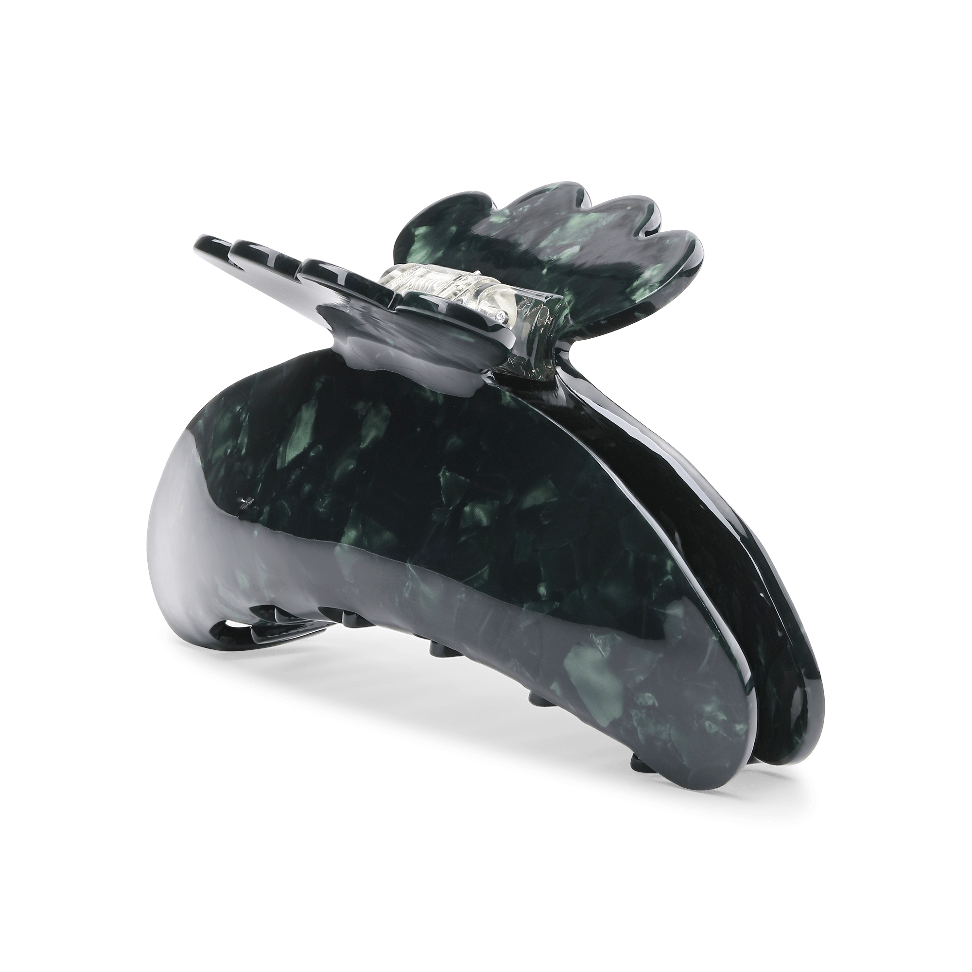 Stor mørkegrøn hårklemme i perlemorsacetat med buet form – Helle Nordic Big