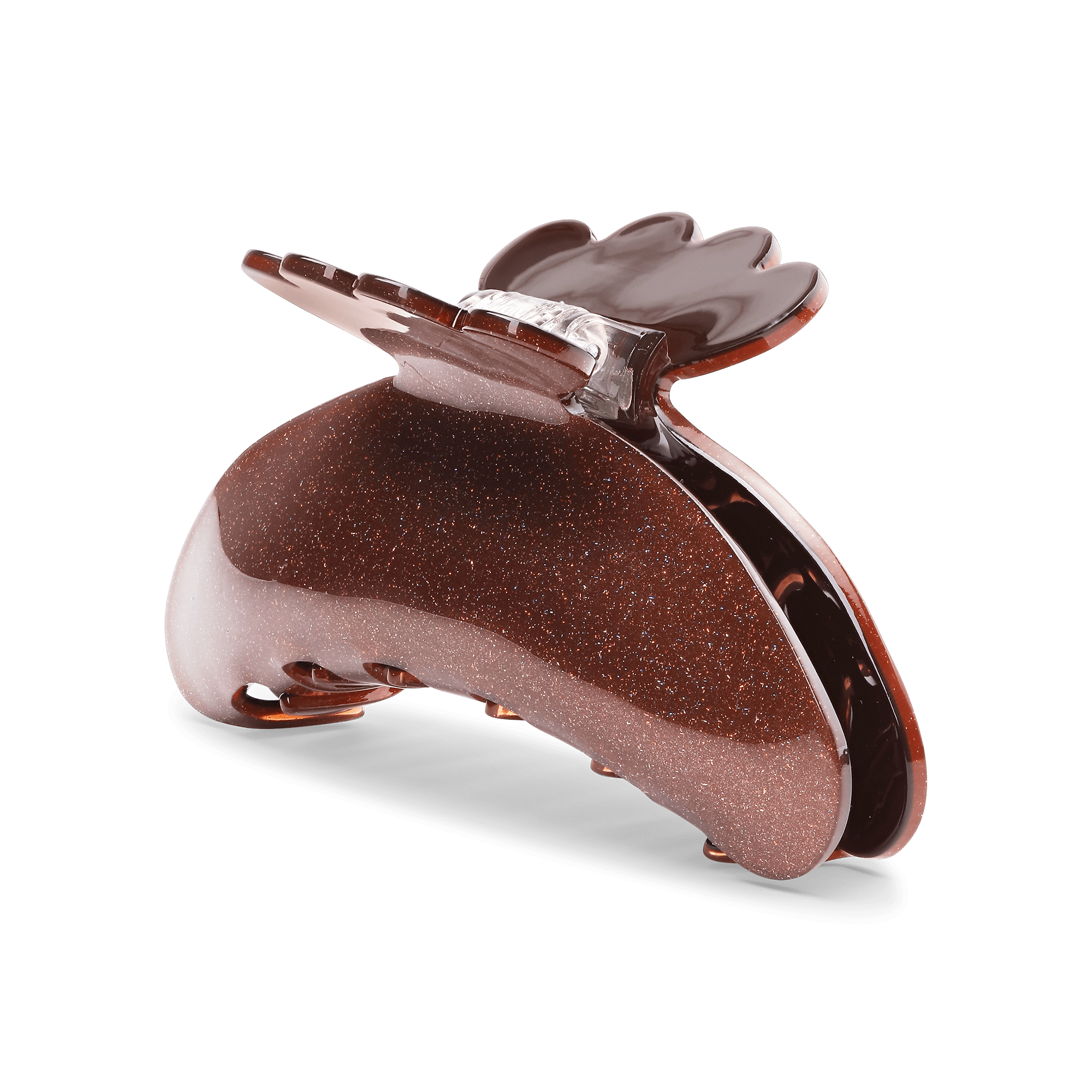 Helle Moonlight Big – stor brun hårklemme med glimmerfinish og afrundet design fra SUI AVA