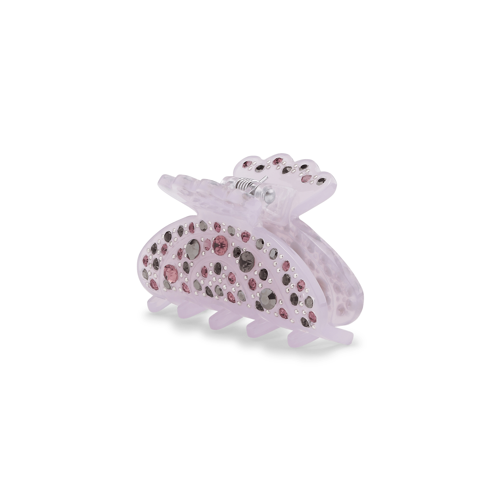 Helen Secret Mini hårklemme i lyselilla med glimmer og dekoreret med multifarvede rhinsten
