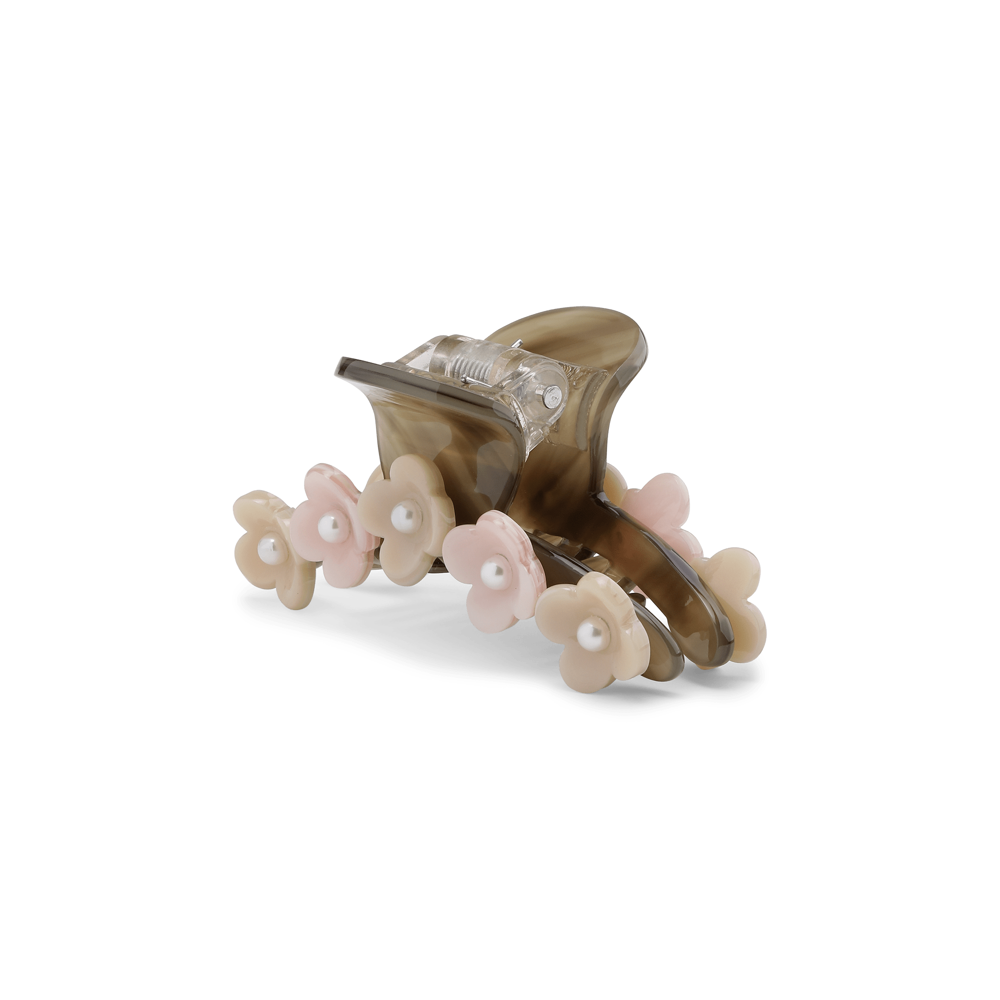 Mørkegrøn hårklemme med blomster og perledetaljer – Bright Flower Clip Mini