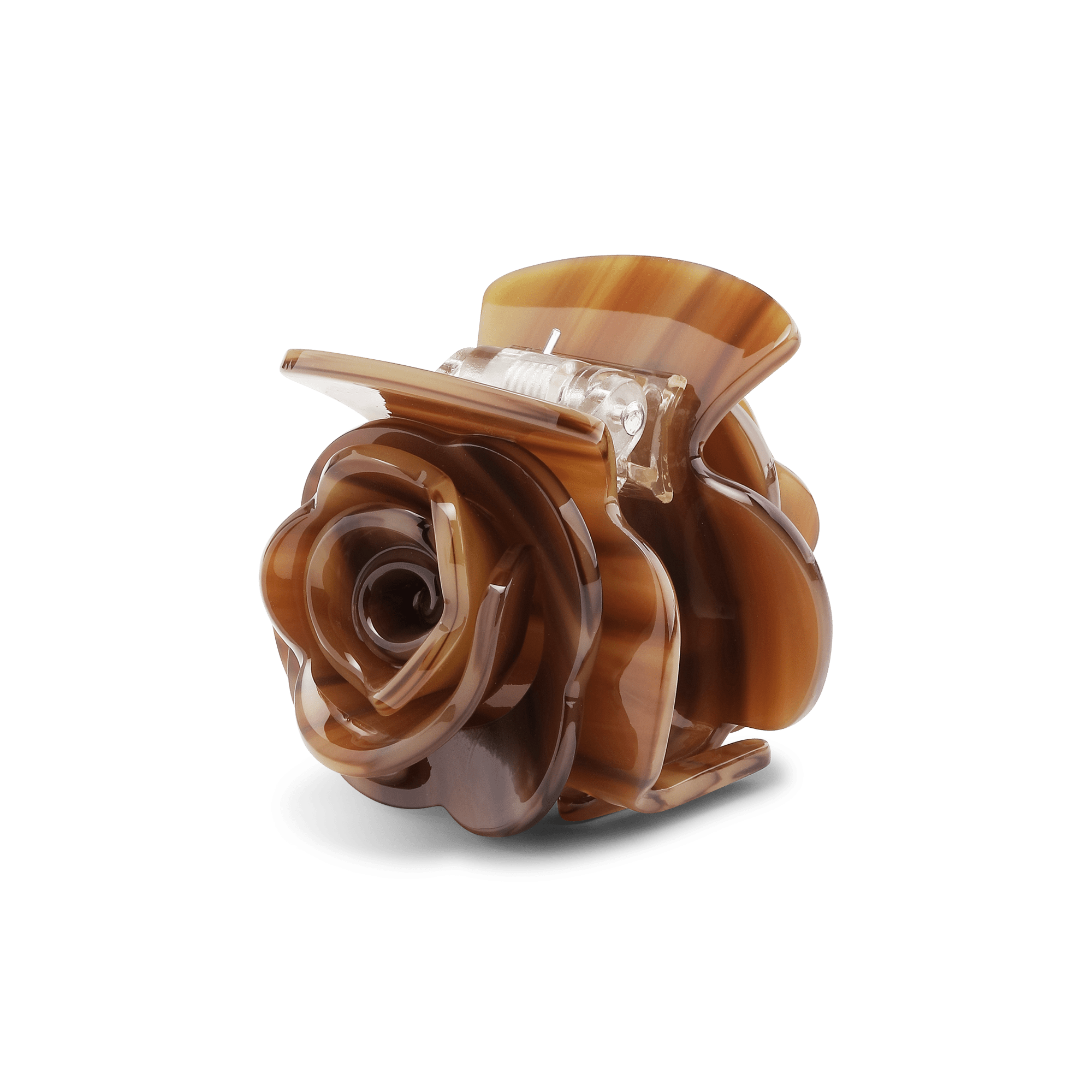 Mini hårklemme formet som en rose i brun marmoreret acetat