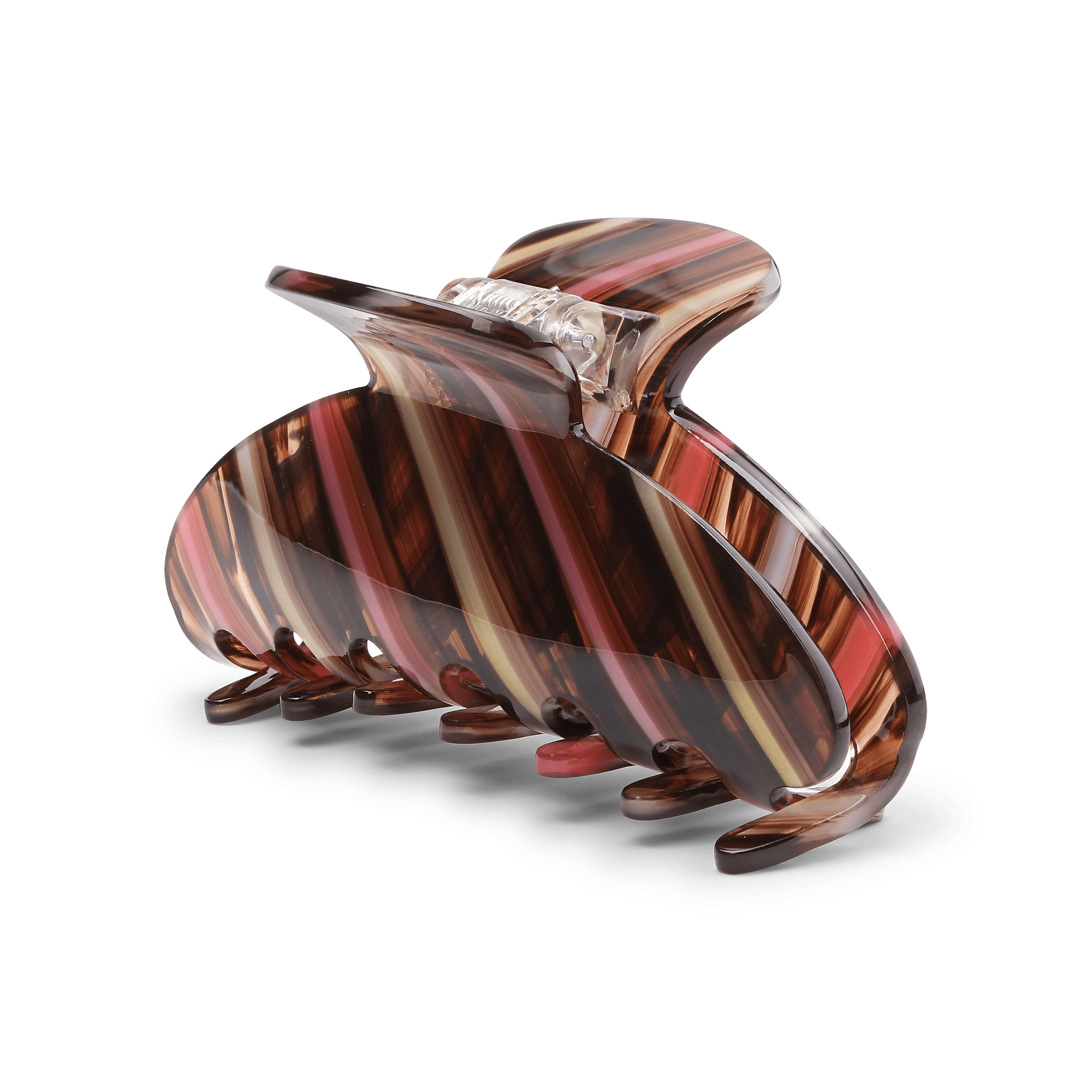 Stor hårklemme med striber i brun, rosa og karamel – SUI AVA Ida Tawny Big.