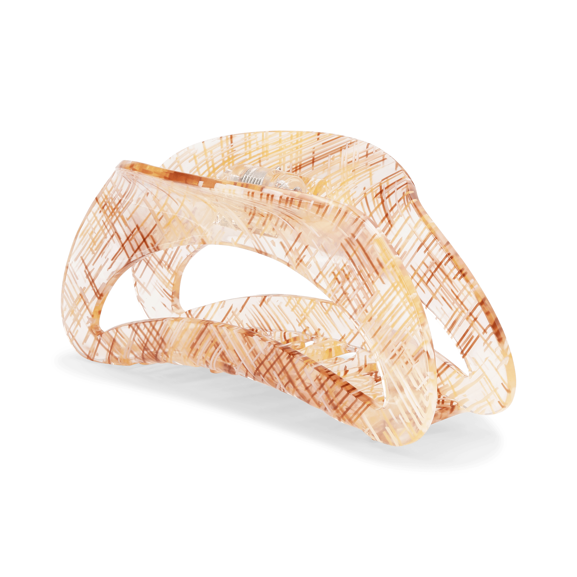 Stor hårklemme fra SUI AVA med beige og brunt mønster – ideel til kraftigt eller langt hår.