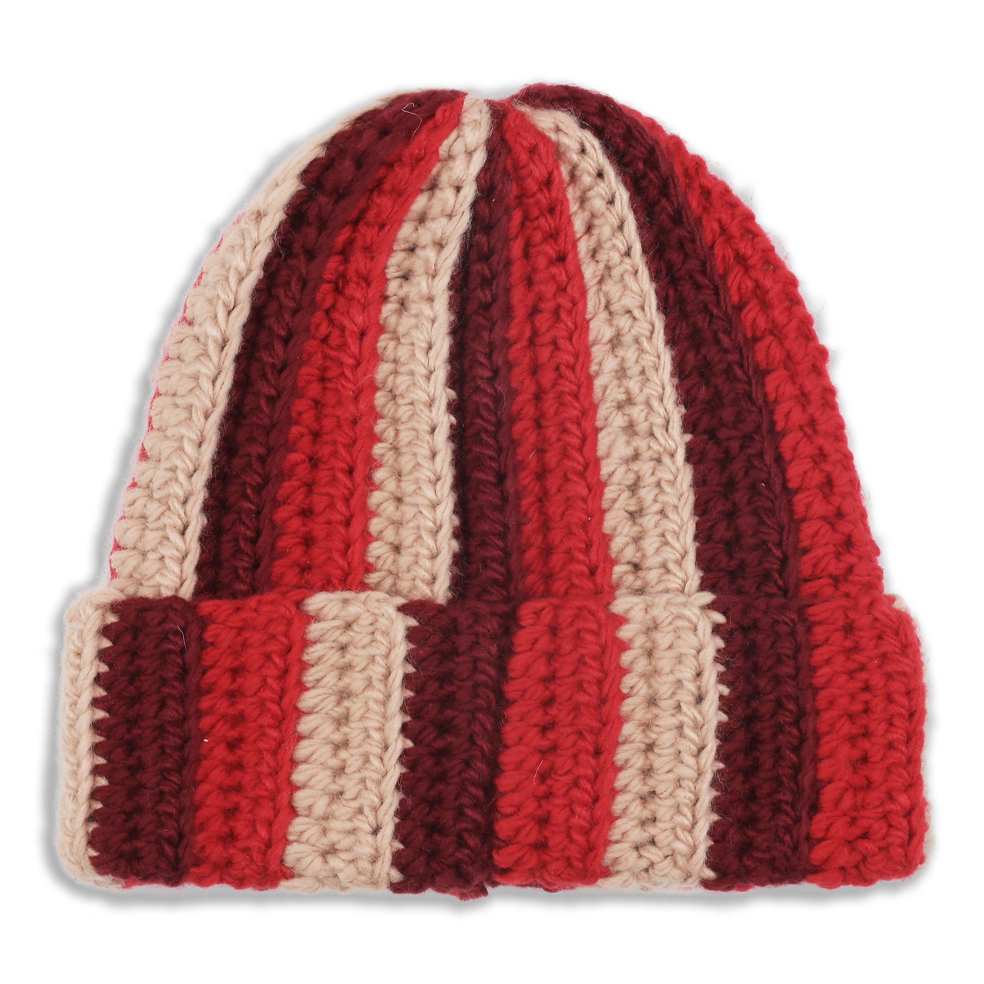 Walter Beanie strikket hue med røde og cremefarvede striber fra SUI AVA.