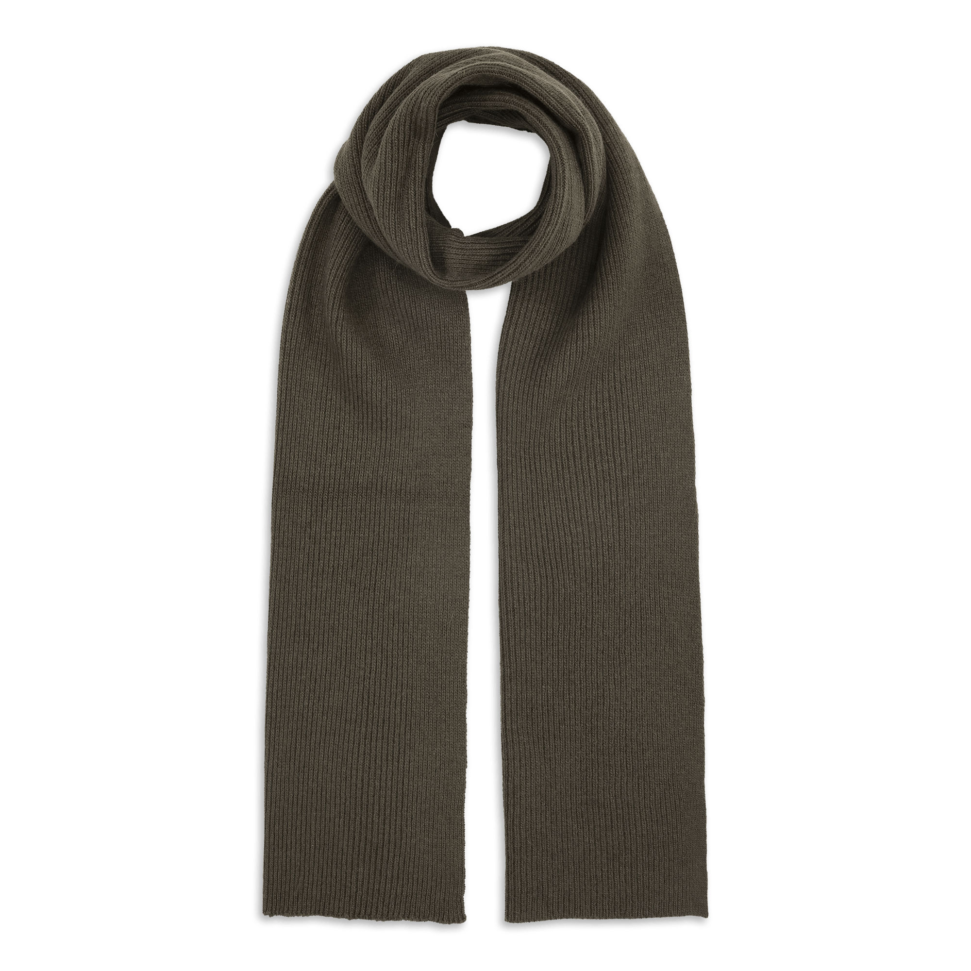 Armygrønt tørklæde i ribstrik med blød finish