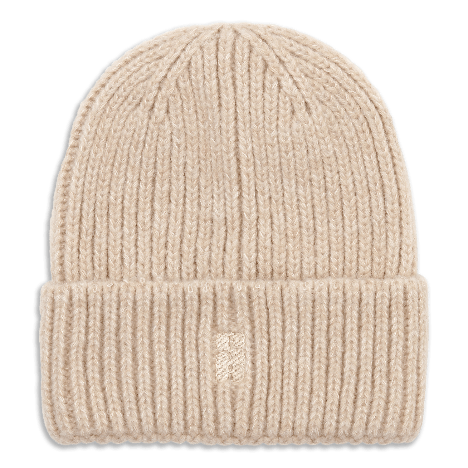 SUI AVA Brenda Beanie – beige strikhue i blød, ribbet kvalitet.