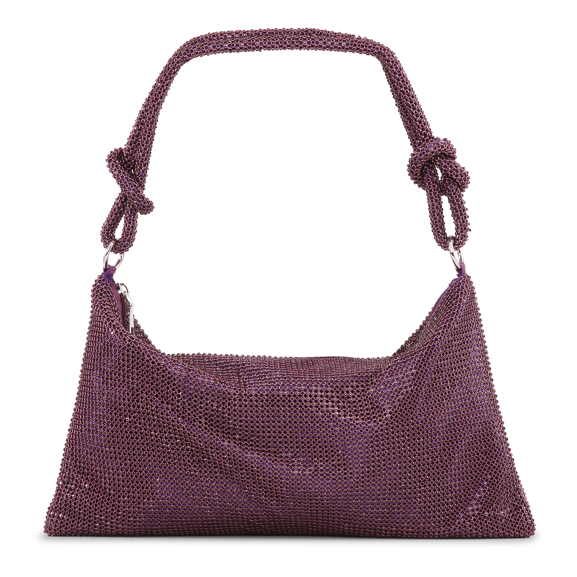 Mørkelilla skuldertaske med krystaller og knudedetaljer på remmen – Crystal Vibes Fall Bag