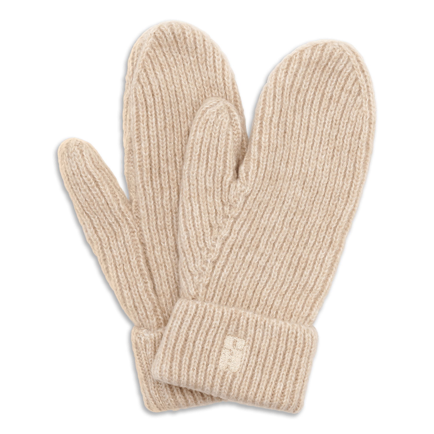SUI AVA Brenda Mittens – beige strikvanter i blød, ribbet kvalitet.