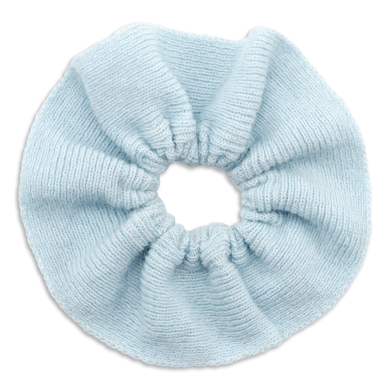 Blød, lyseblå strikket scrunchie fra SUI AVA