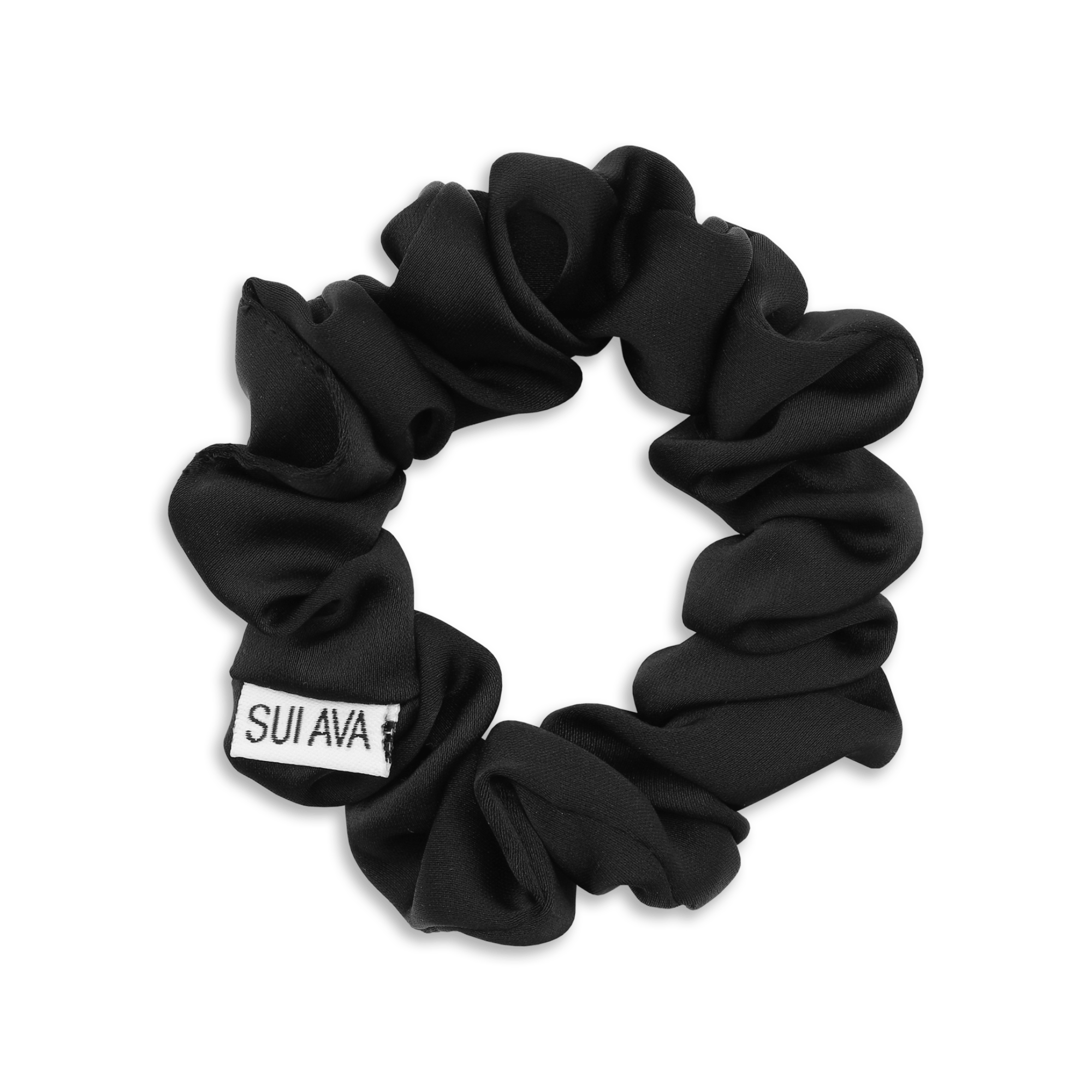 Ruched Ribbon Scrunchie i sort med rynket struktur