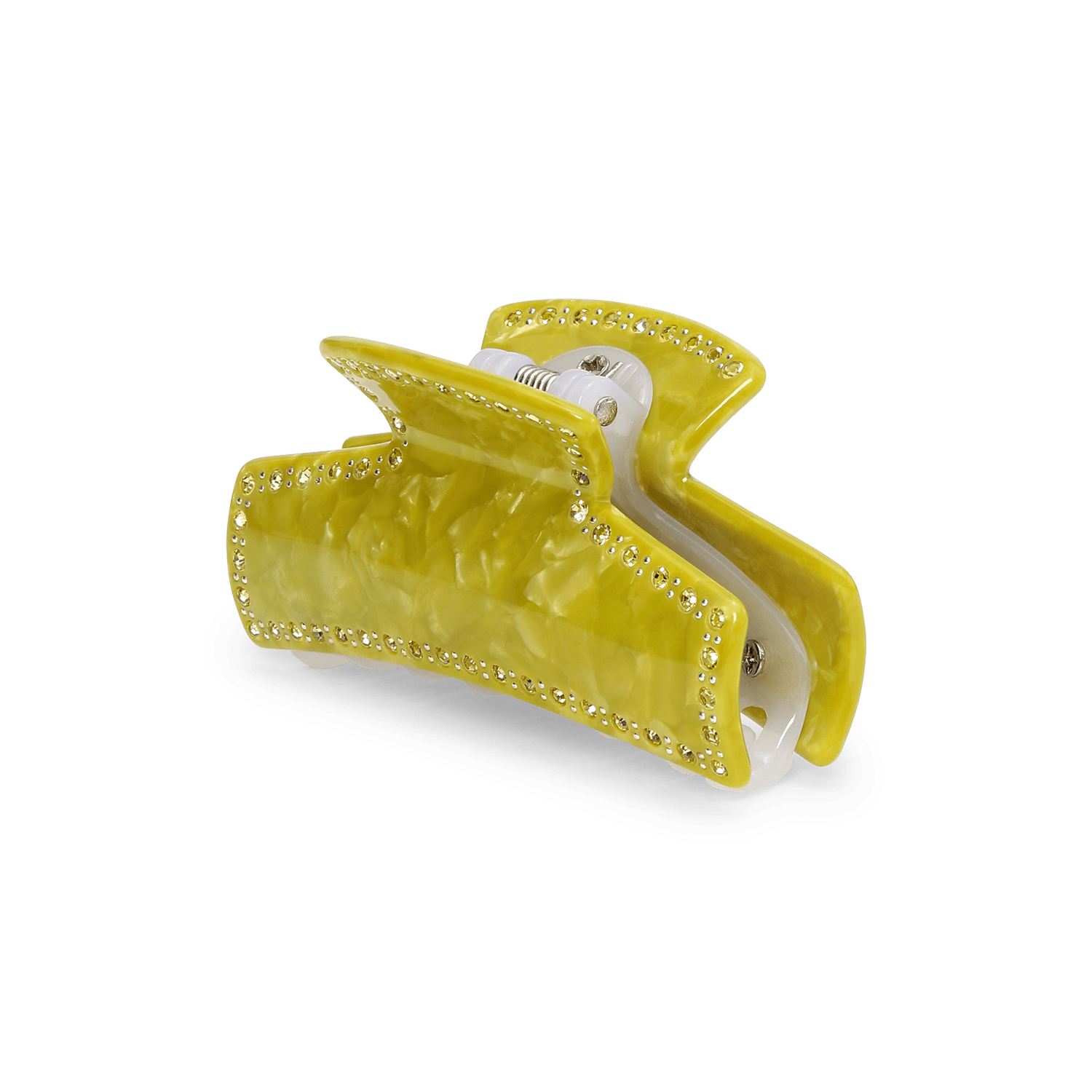 Anna Grinch Glam Middle hårklemme i gul med perlemorslook og rhinsten