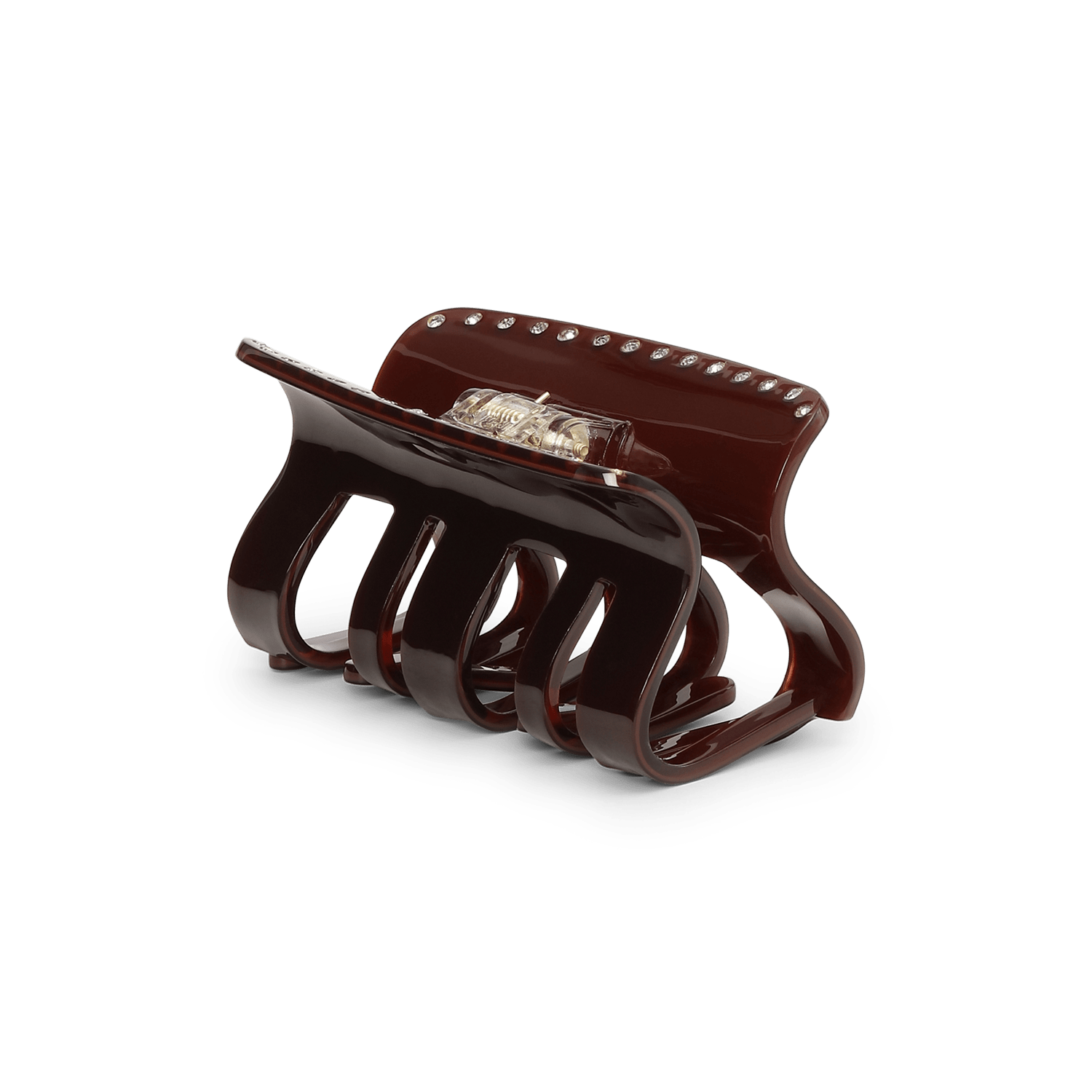 Fie Chocolate Fondant Big hårklemme i blank mørkebrun med krystaldetaljer – velegnet til kraftigt og langt hår