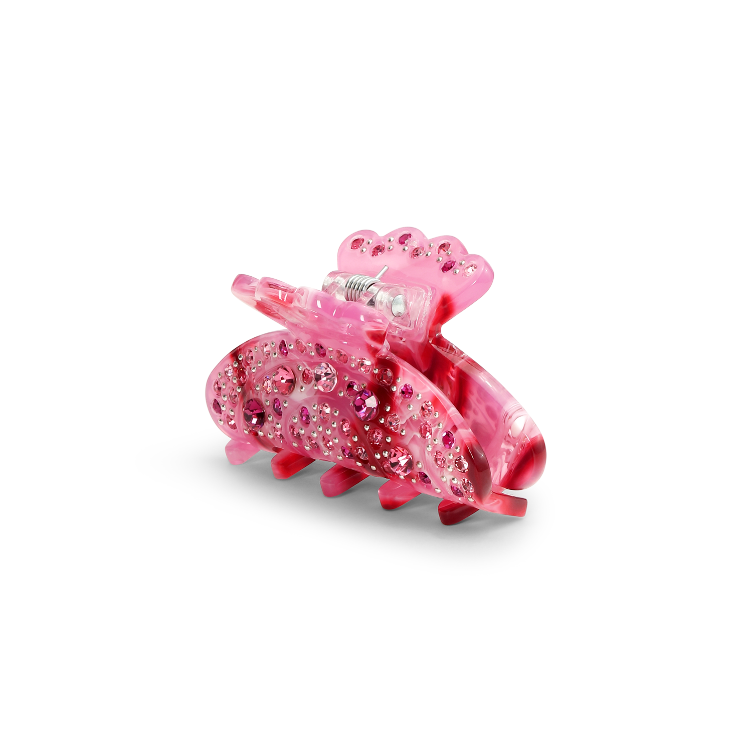 Mini hårklemme i pink marmor med rosa og klare rhinsten fra SUI AVA