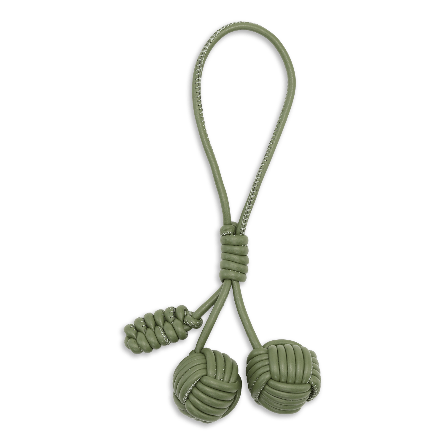 SUI AVA Pine Cone Bag Charm – grøn taskecharm med flettede kugler og snordetaljer.