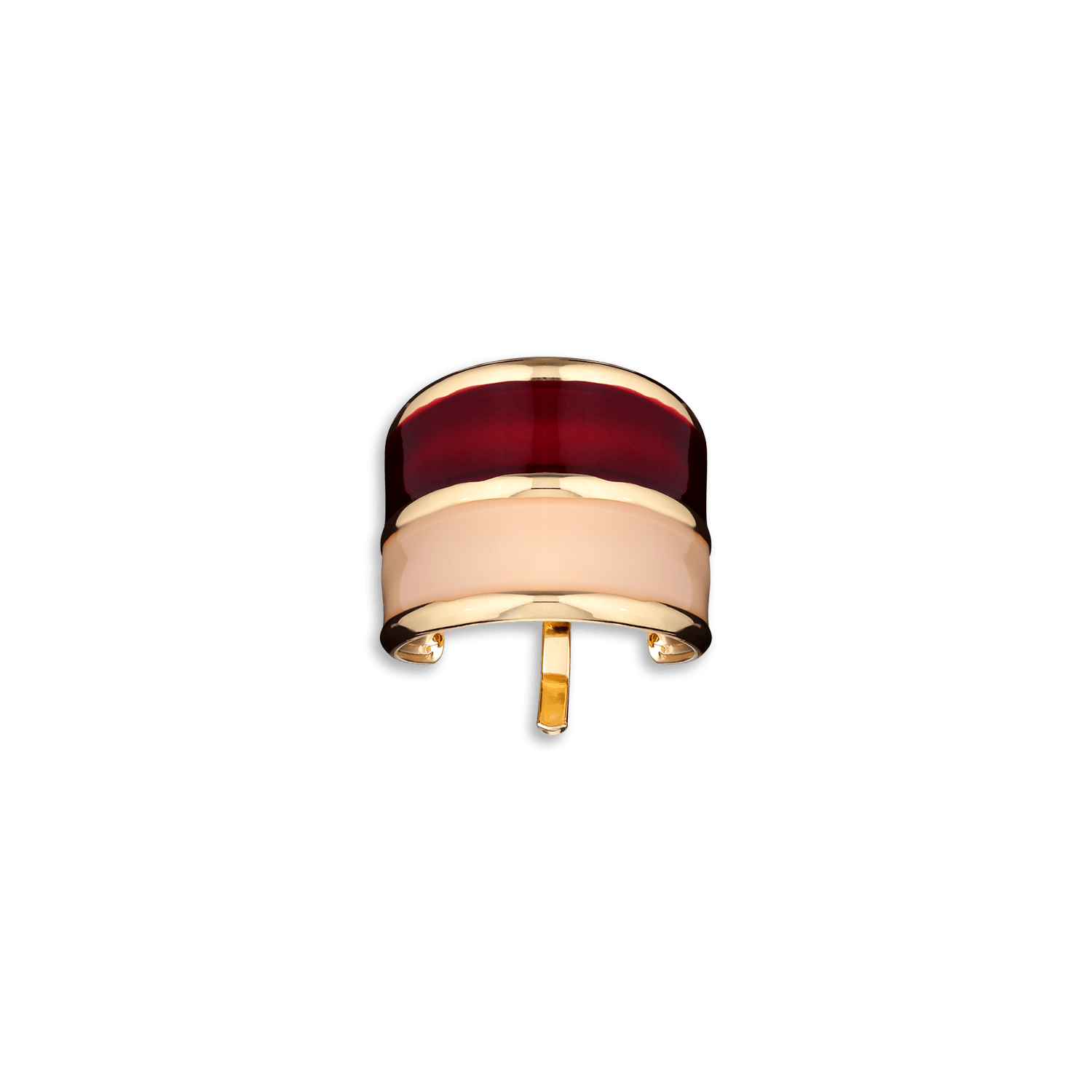 Guldfarvet hårcuff med røde og nude emaljestriber og medfølgende stick – Enamel Ponytail Cuff Stick fra SUI AVA