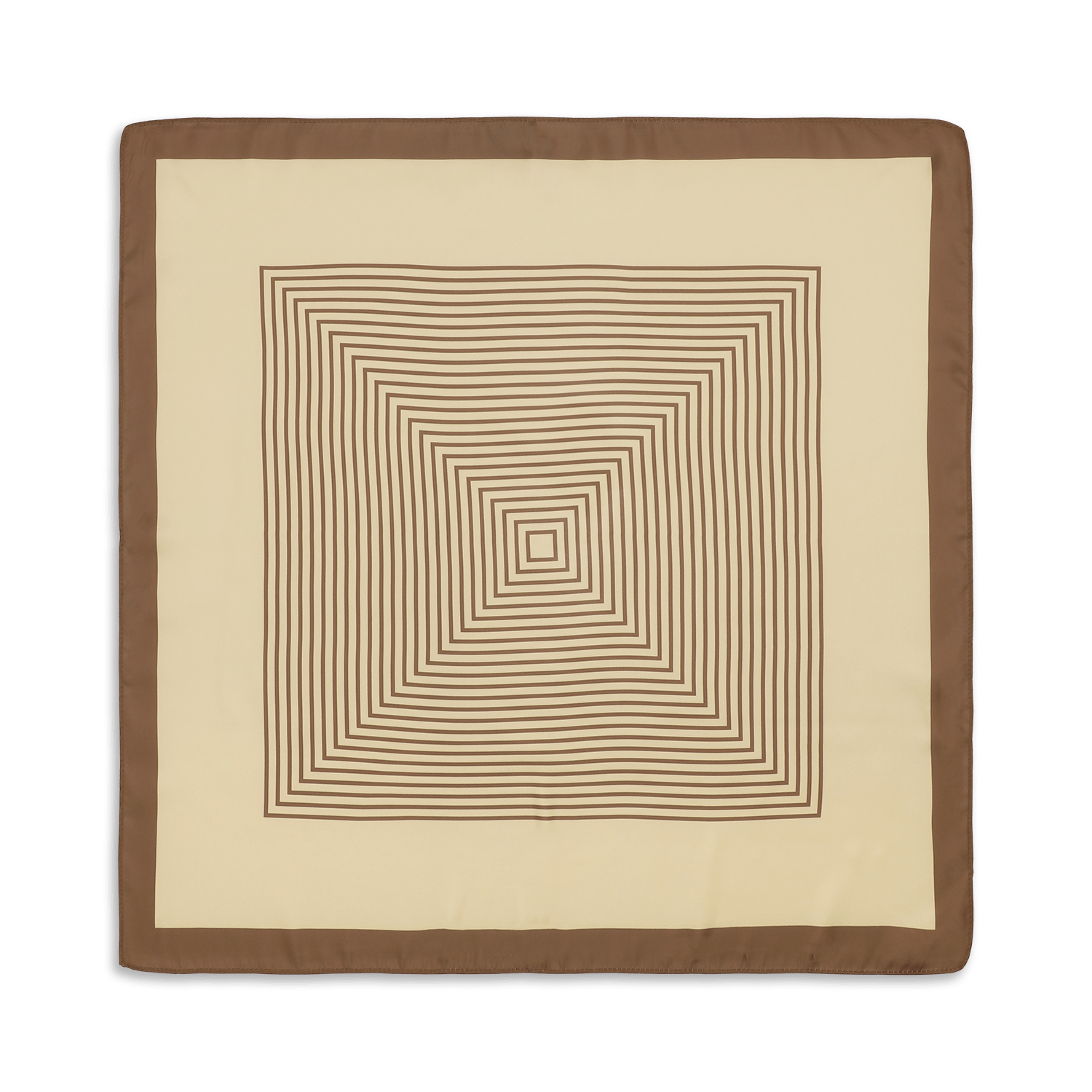 SUI AVA Classic Patterned Scarf – kvadratisk tørklæde i brun og beige med grafisk mønster.