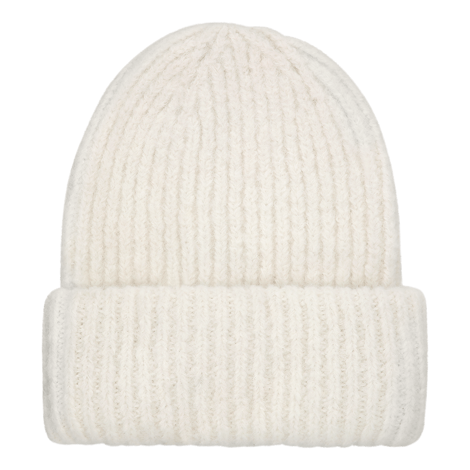 Sisse Beanie – hvid chunky strikhue med bred opsmøg i blød uldblanding