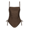Bondi Swimsuit – brun badedragt fra SUI AVA SWIM med justerbare snører og fleksibel pasform.