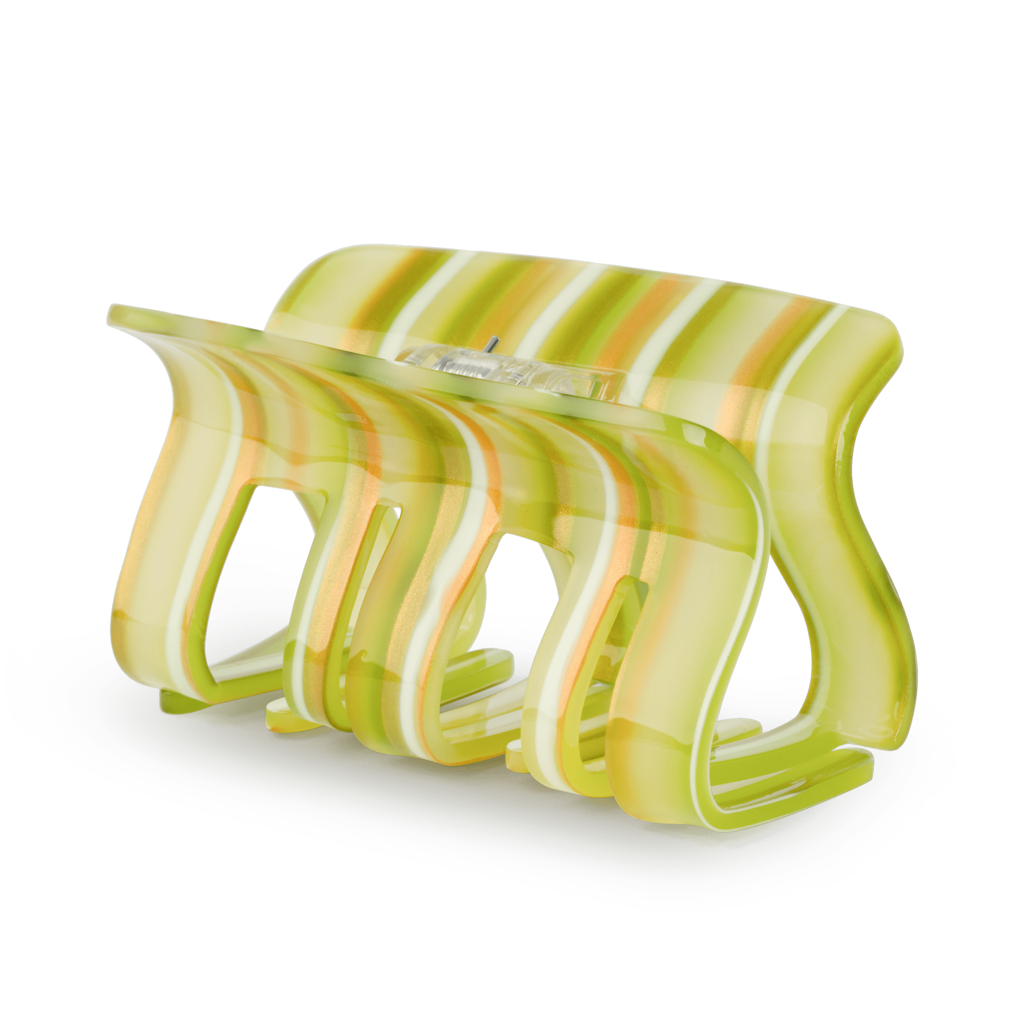 Stor grønstribet hårklemme med marmorerede striber i akryl