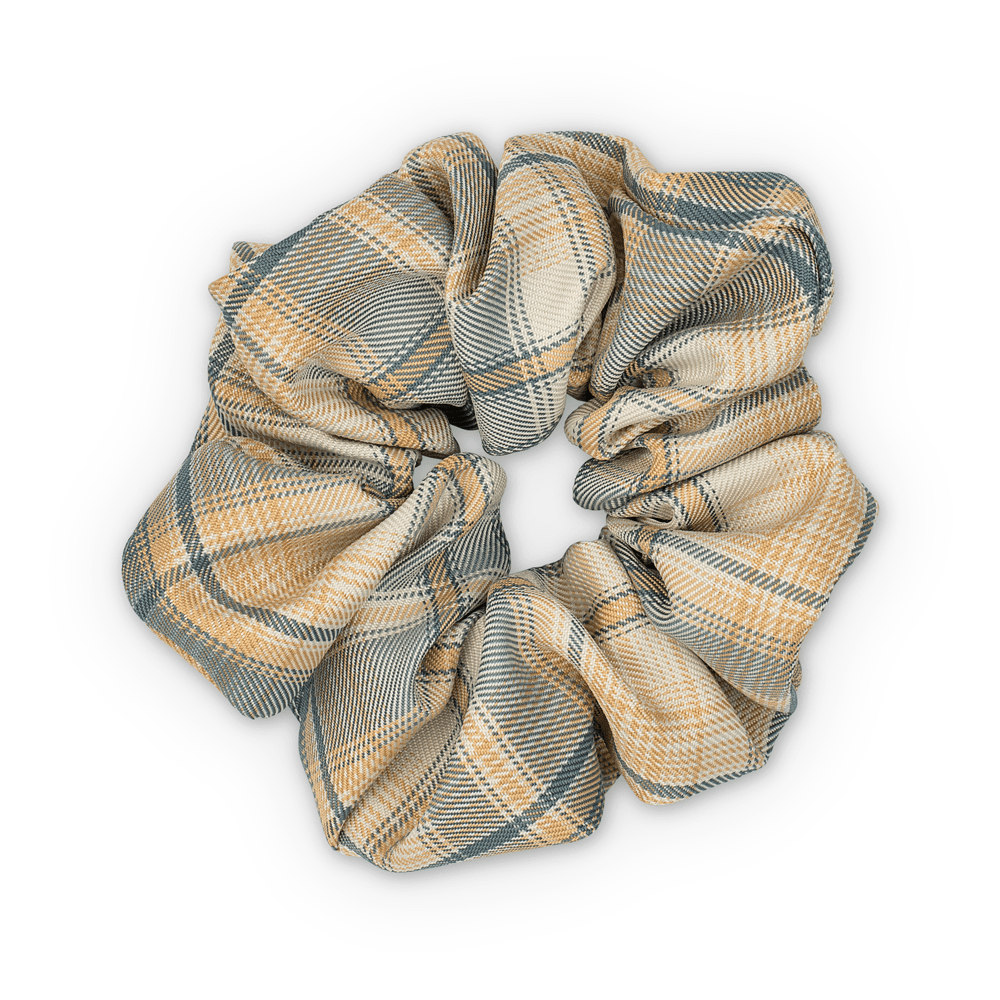 Stor scrunchie i beige, gul og grå tern – Ebba Check Scrunchie Big fra SUI AVA