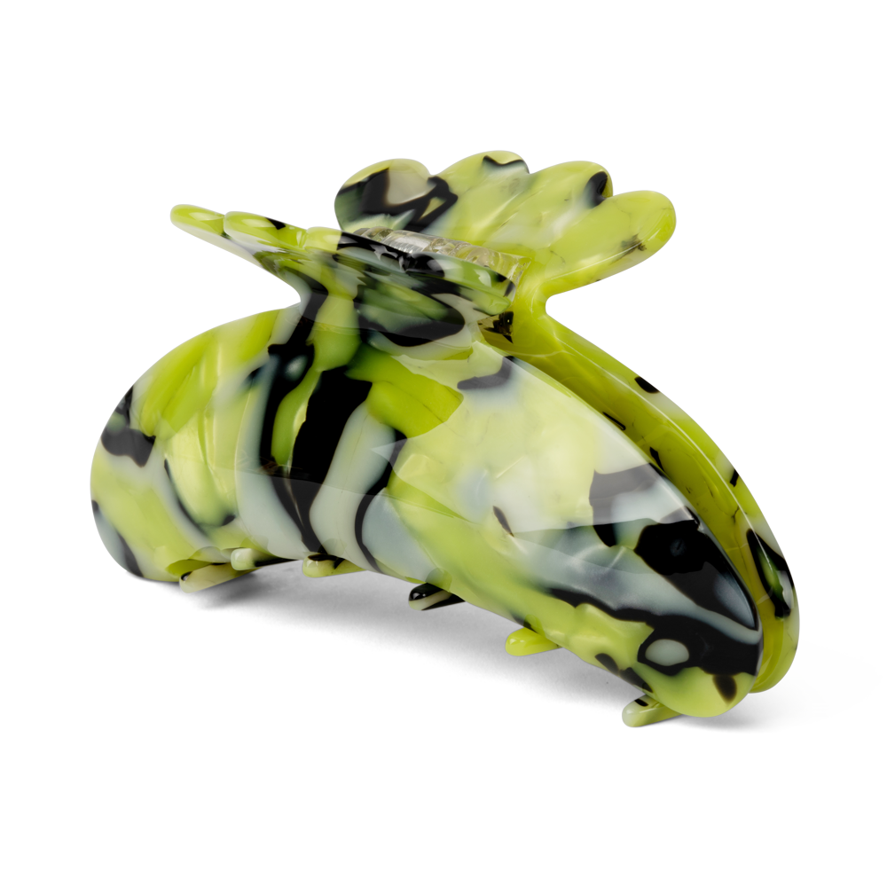 Helle Wanted Big – Stor hårklemme med marmoreret mønster i sort, lime og gul