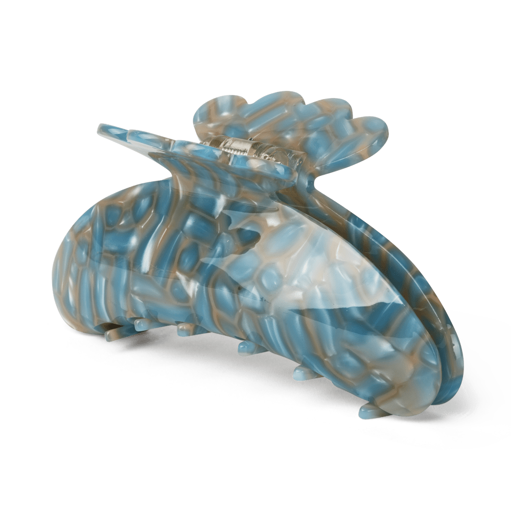 Helle Cloudy Big – Stor hårklemme i marmoreret blå og beige design