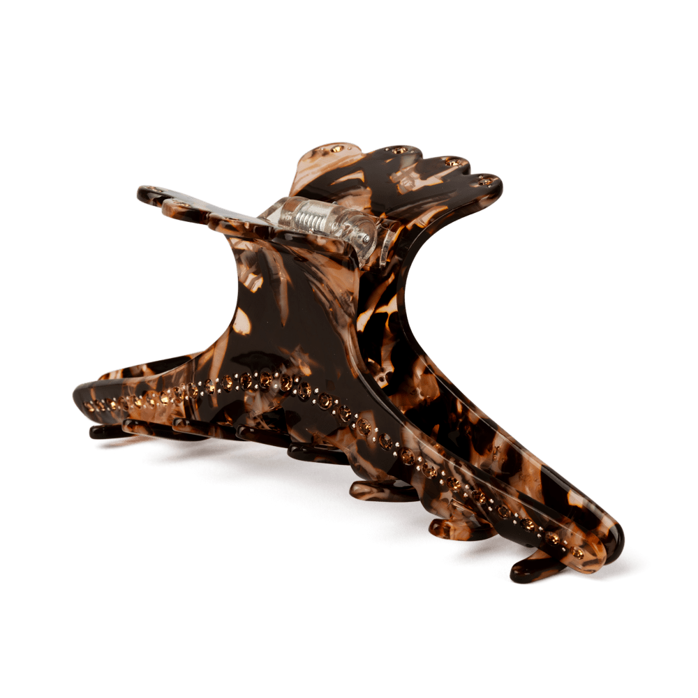 Helen Elegance Clip Biggest – Stor hårklemme i brun marmor med skinnende rhinsten.