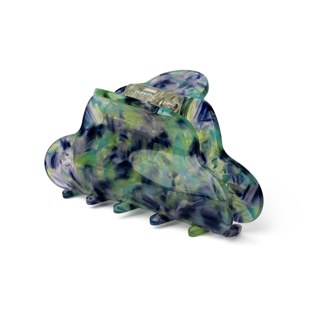 Lene Stay Soft Big – Stor hårklemme med marmoreret mønster i blå, grøn og hvid