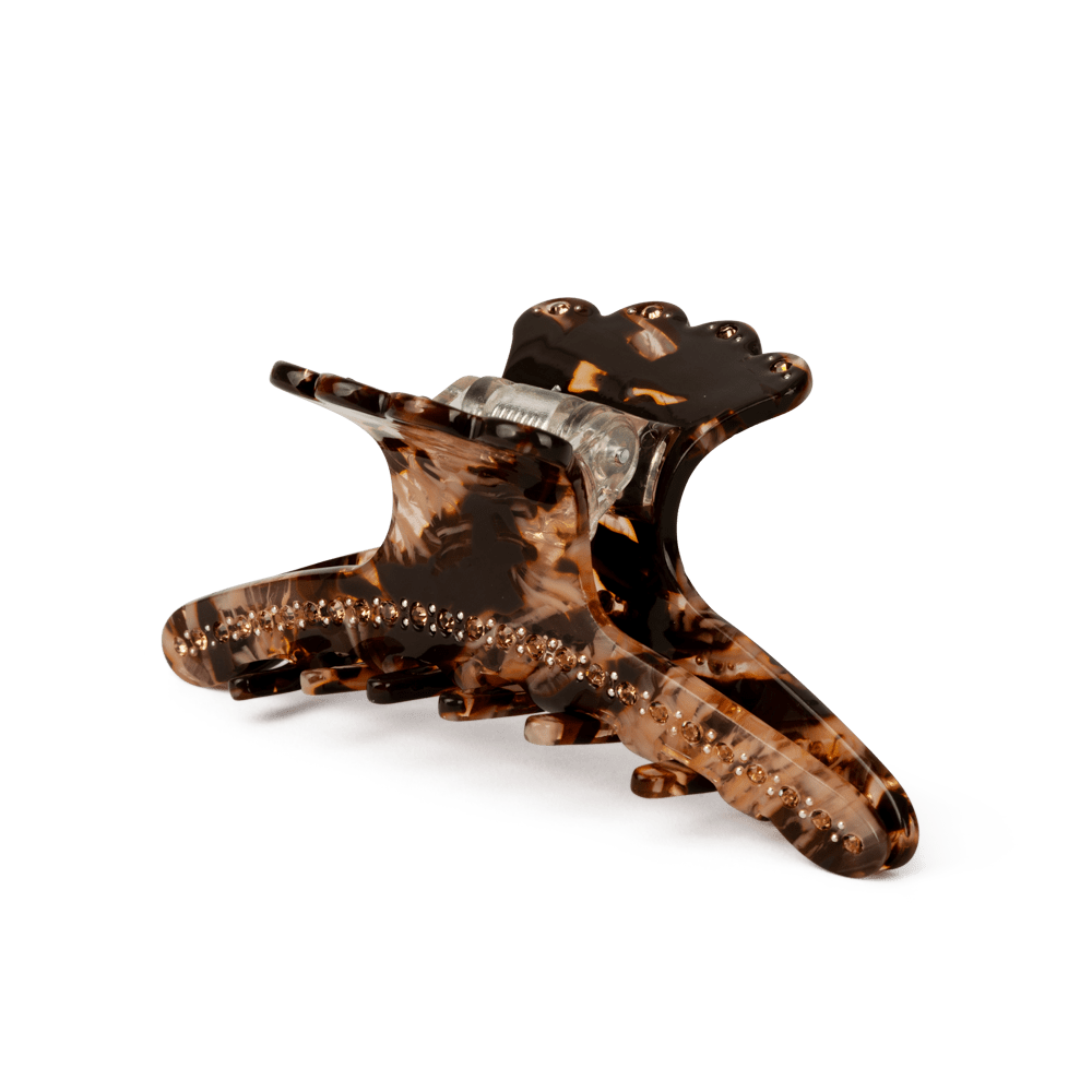 Helen Elegance Clip Big – Elegant brun hårklemme med mønster og fine sten