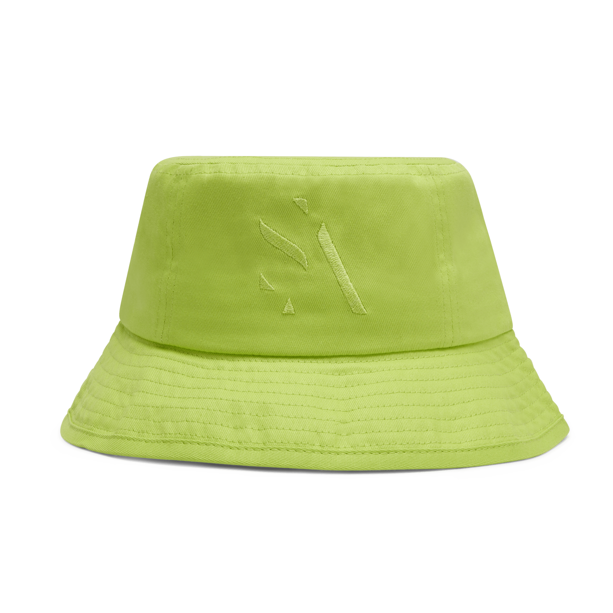 Maria Organic Bucket Hat – bøllehat i grasgrøn økologisk bomuld med broderet tone-i-tone logo.
