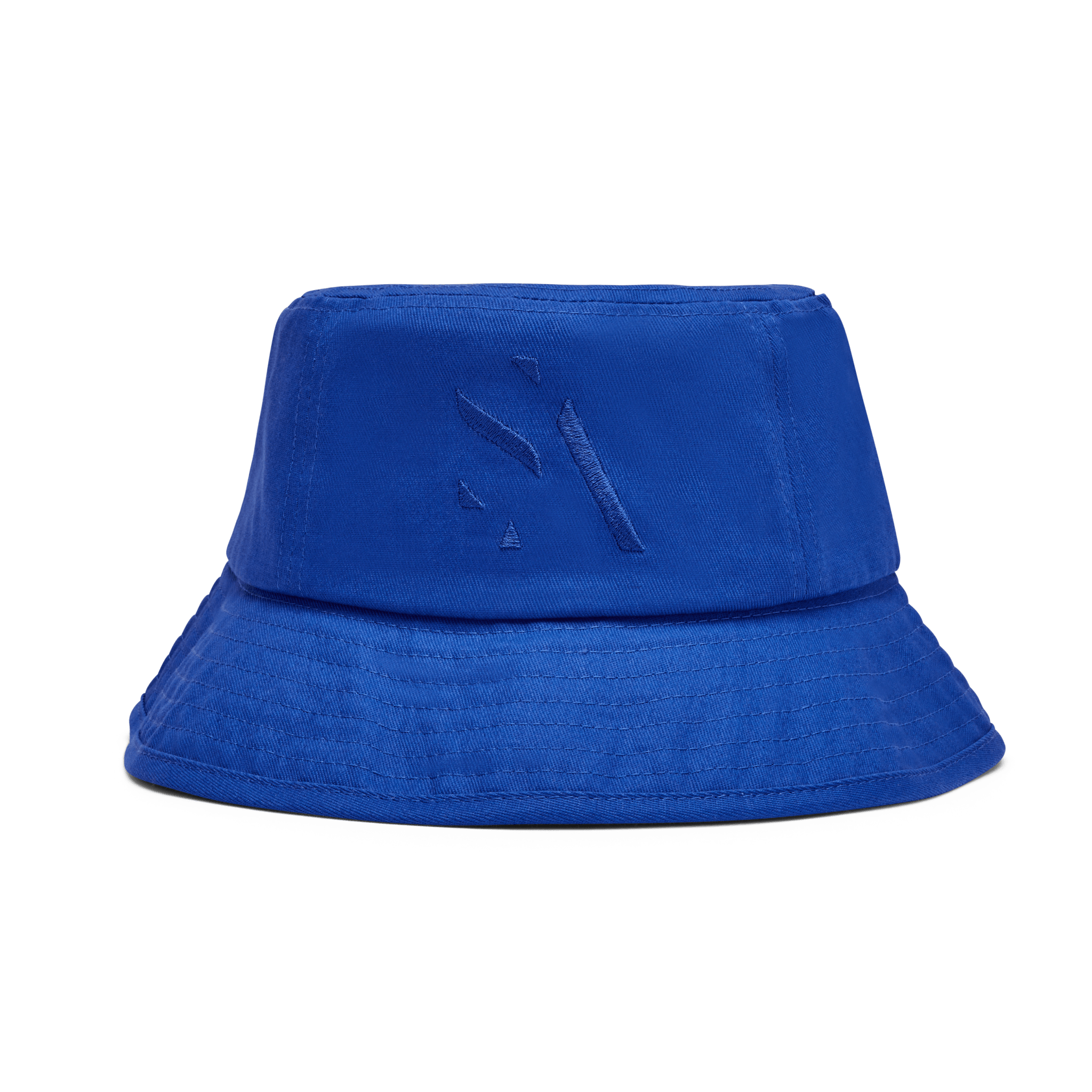 Maria Organic Bucket Hat – bøllehat i økologisk bomuld og klar blå farve med tone-i-tone logo.