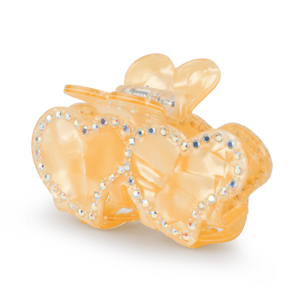 Rikke Summerlove Middle hårklemme i ferskenfarvet med to hjerter og klare rhinsten.