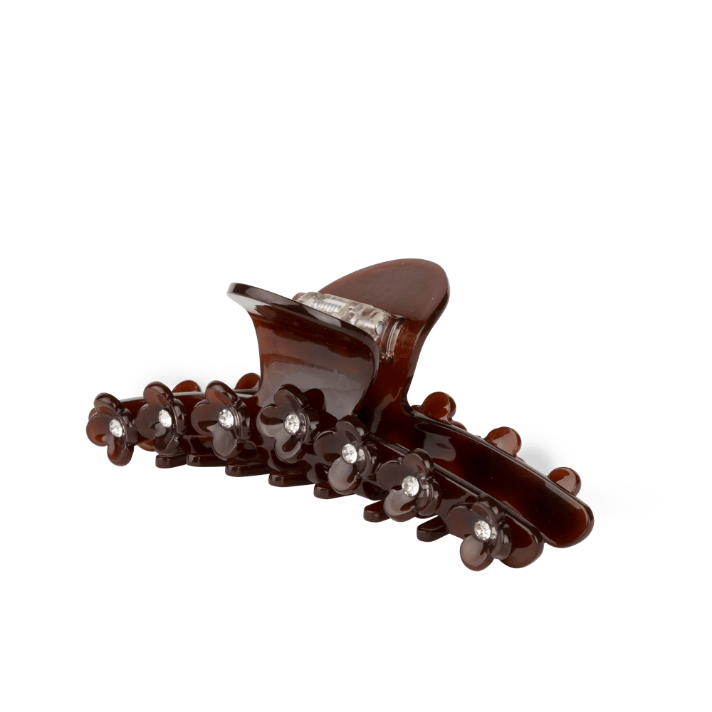 Bright Flower Clip i brun – hårklemme med flere små blomster og rhinsten, perfekt til at tilføje et feminint og elegant touch til din frisure.