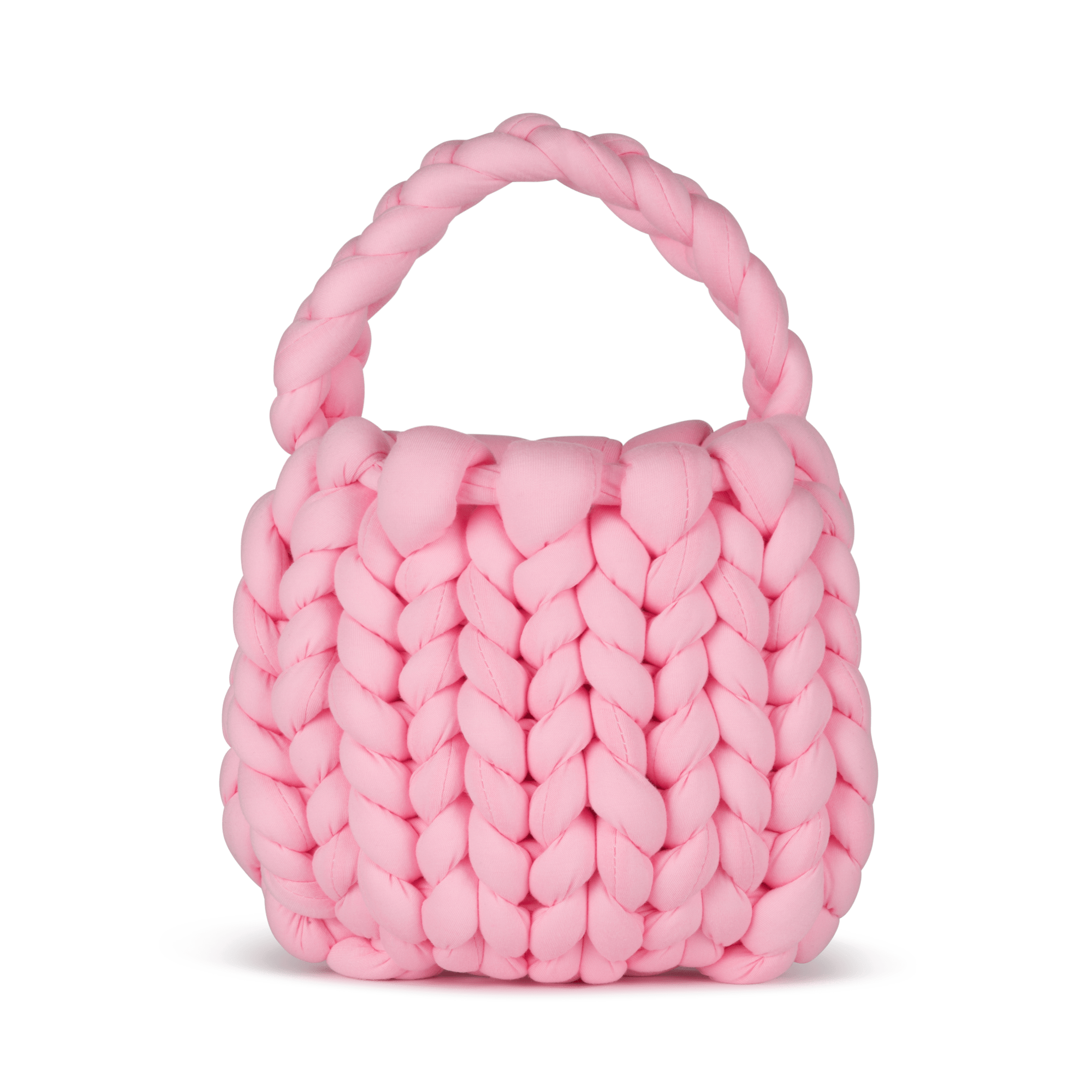 Sally Braided Bag – Håndflettet taske i baby pink med chunky, blødt design.