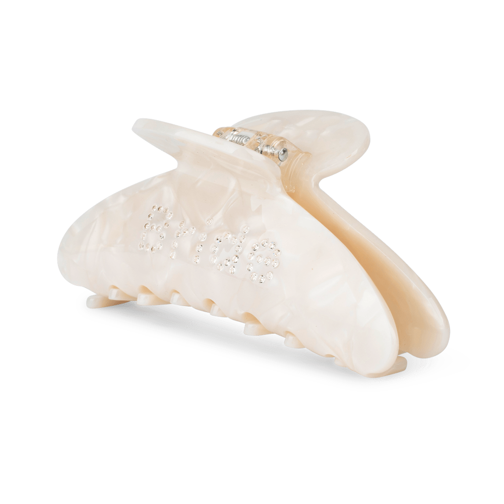 Hvid hårklemme med teksten "Bride" i sten – Ida Bright White Big