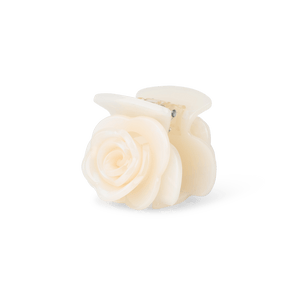 Rosie Mini hårklemme i hvid – lille hårklemme formet som en rose, perfekt til at holde små sektioner af håret på plads.
