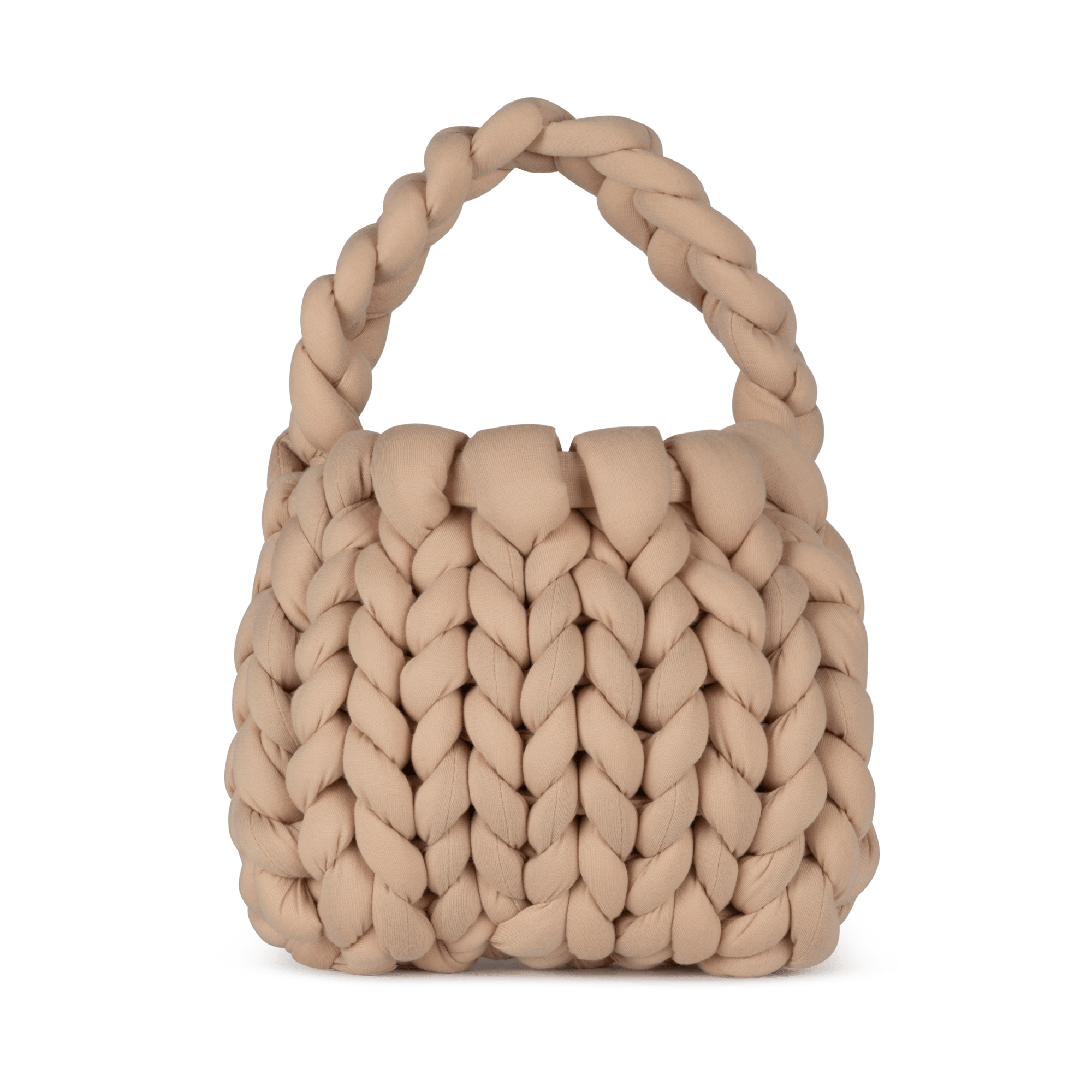Beige Sally Braided Bag med chunky flettestruktur og blødt håndtag.