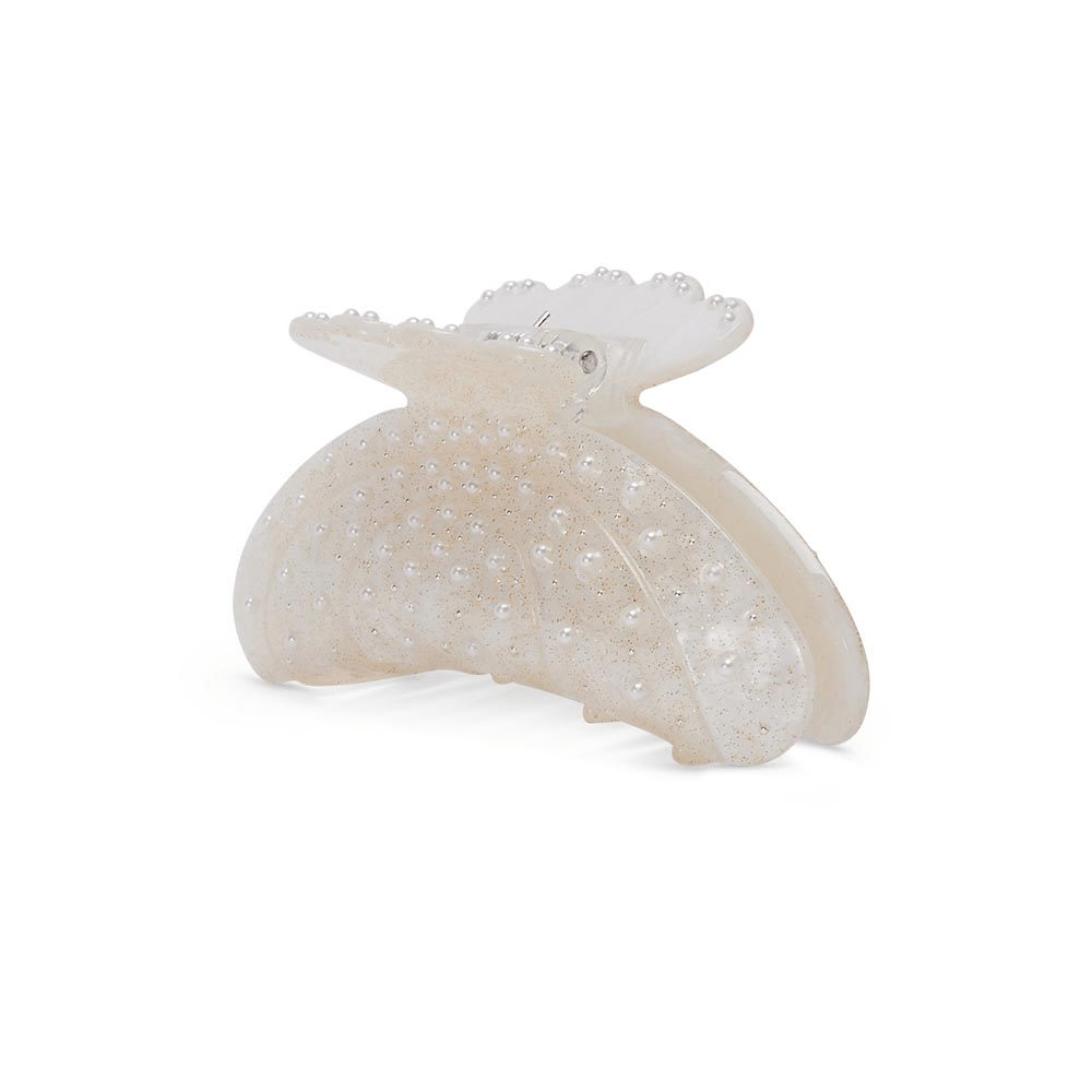 Hvid hårklemme med perler og glimmer – Helle Pearly Middle