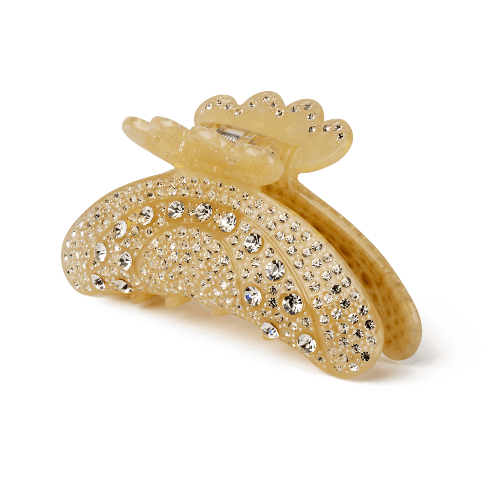 Helen Baby Middle – Beige hårklemme med rhinsten og elegant design.