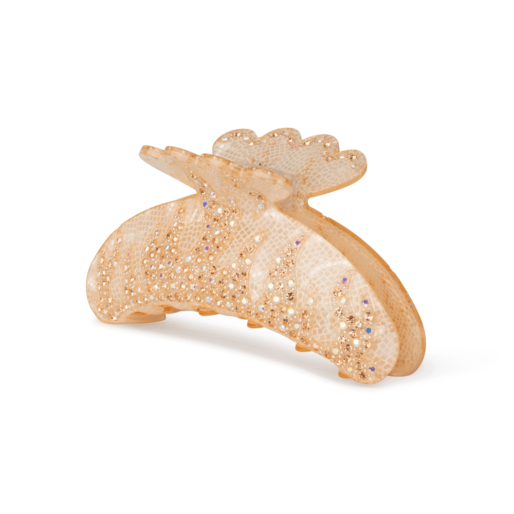 Helen Fire Up Middle – beige hårklemme med flammedesign og gyldne rhinsten